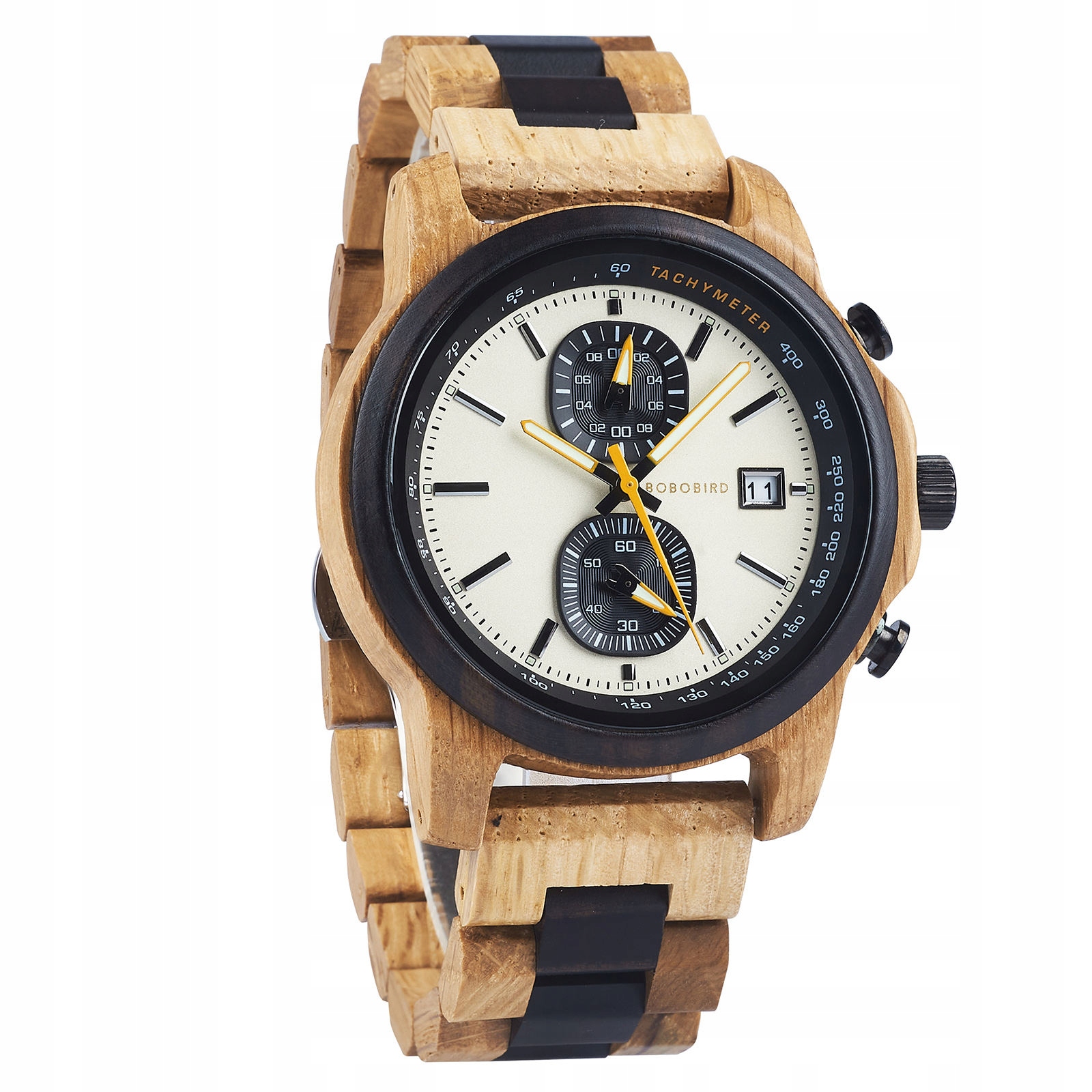 DREWNIANY ZEGAREK MĘSKI BOBO BIRD T159-1 ELEGANCKI BRANSOLETA CHRONOGRAF 3