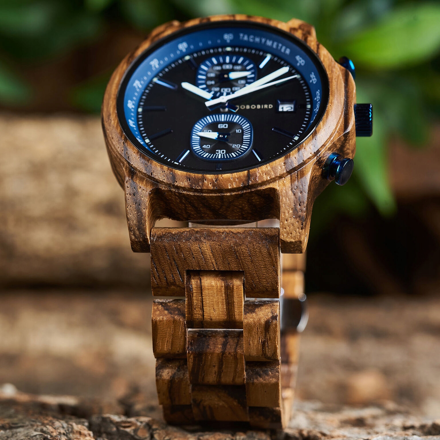 DREWNIANY ZEGAREK MĘSKI BOBO BIRD T159-3 ELEGANCKI BRANSOLETA CHRONOGRAF 6