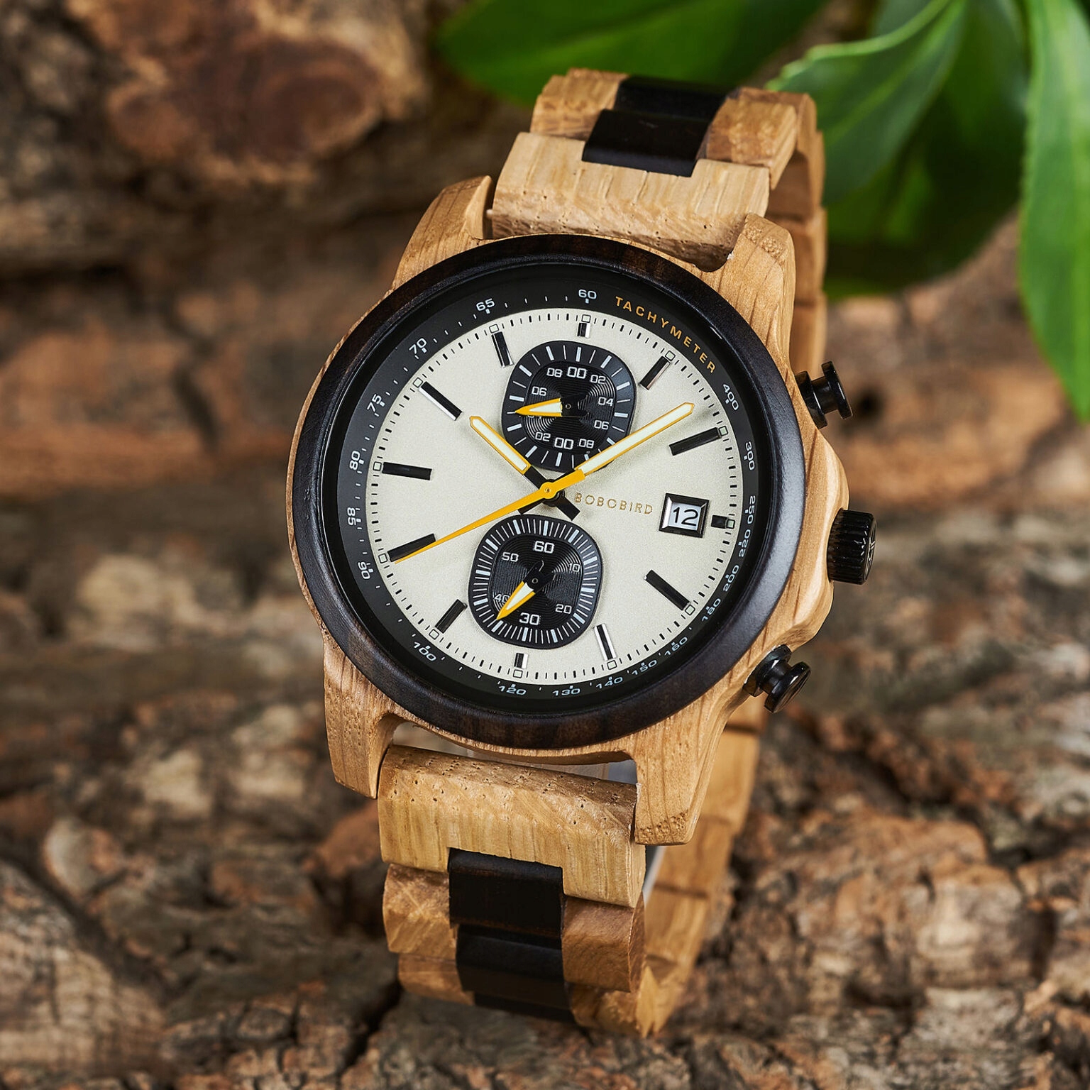 DREWNIANY ZEGAREK MĘSKI BOBO BIRD T159-1 ELEGANCKI BRANSOLETA CHRONOGRAF 7
