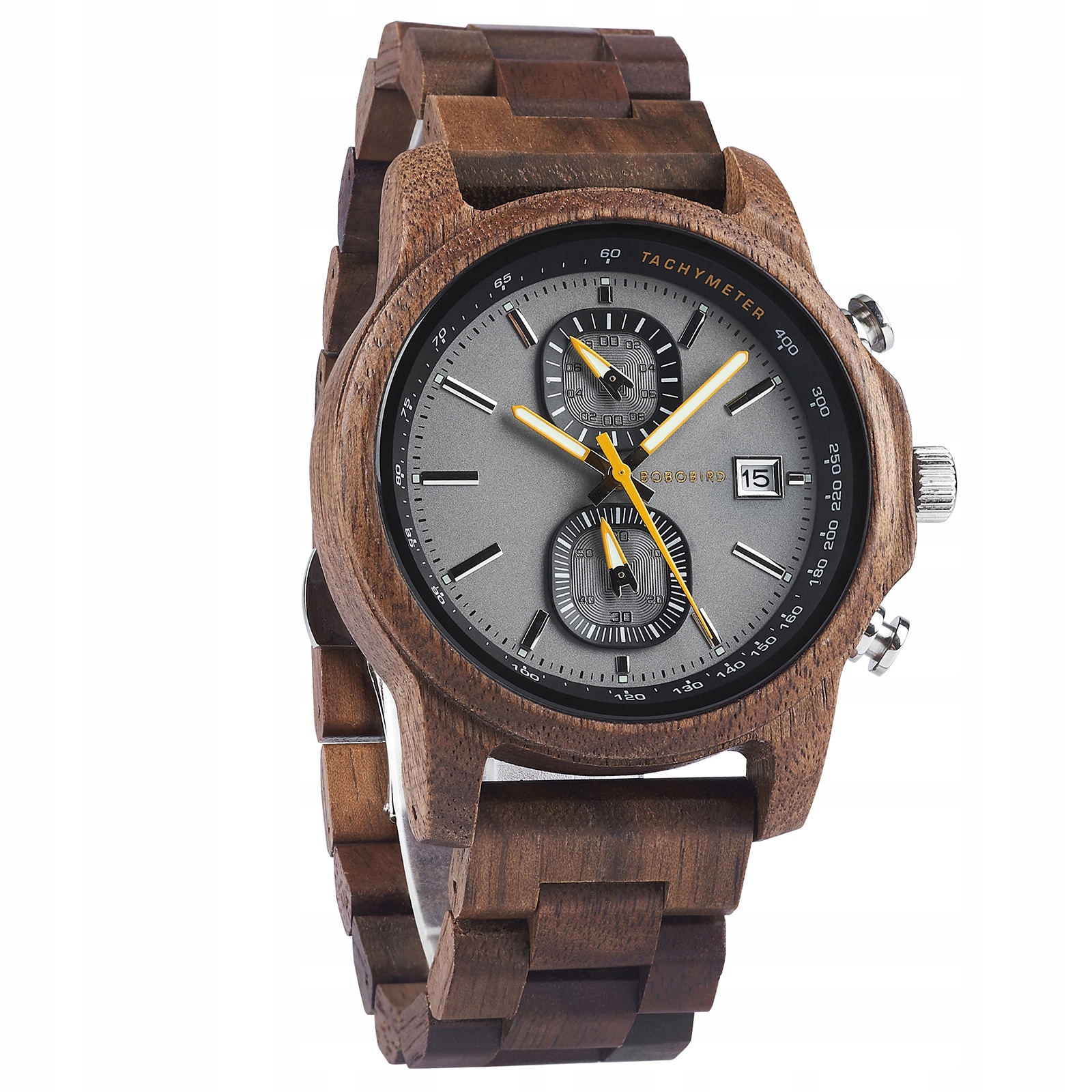 DREWNIANY ZEGAREK MĘSKI BOBO BIRD T159-4 ELEGANCKI BRANSOLETA CHRONOGRAF 3