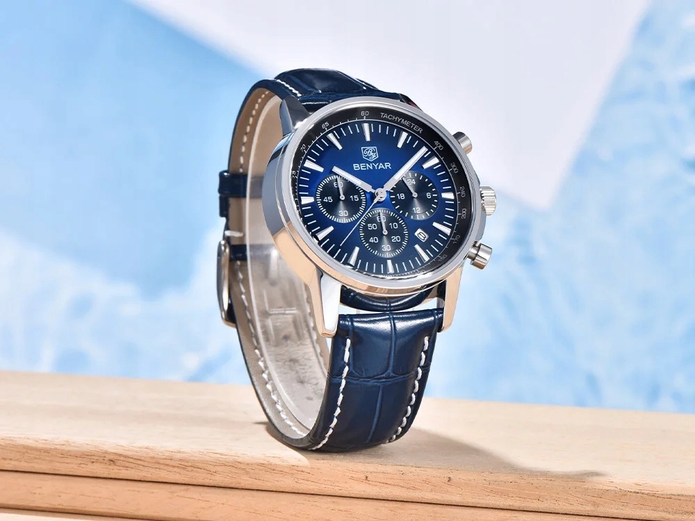 NIEBIESKI ZEGAREK MĘSKI BENYAR SKÓRZANY PASKEK DATOWNIK CHRONOGRAF PUDEŁKO 13 NIEBIESKI ZEGAREK MĘSKI BENYAR SKÓRZANY PASKEK DATOWNIK CHRONOGRAF PUDEŁKO 13
