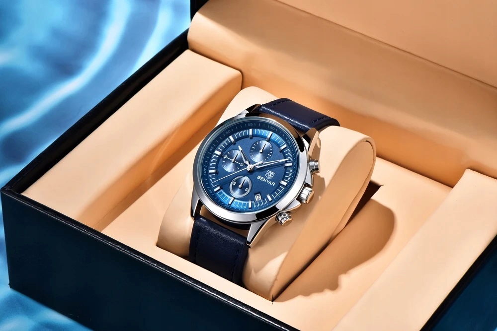 CZARNY ZEGAREK MĘSKI BENYAR NA SKÓRZANYM PASKU ELEGANCKI CHRONOGRAF PUDEŁKO 7 CZARNY ZEGAREK MĘSKI BENYAR NA SKÓRZANYM PASKU ELEGANCKI CHRONOGRAF PUDEŁKO 7