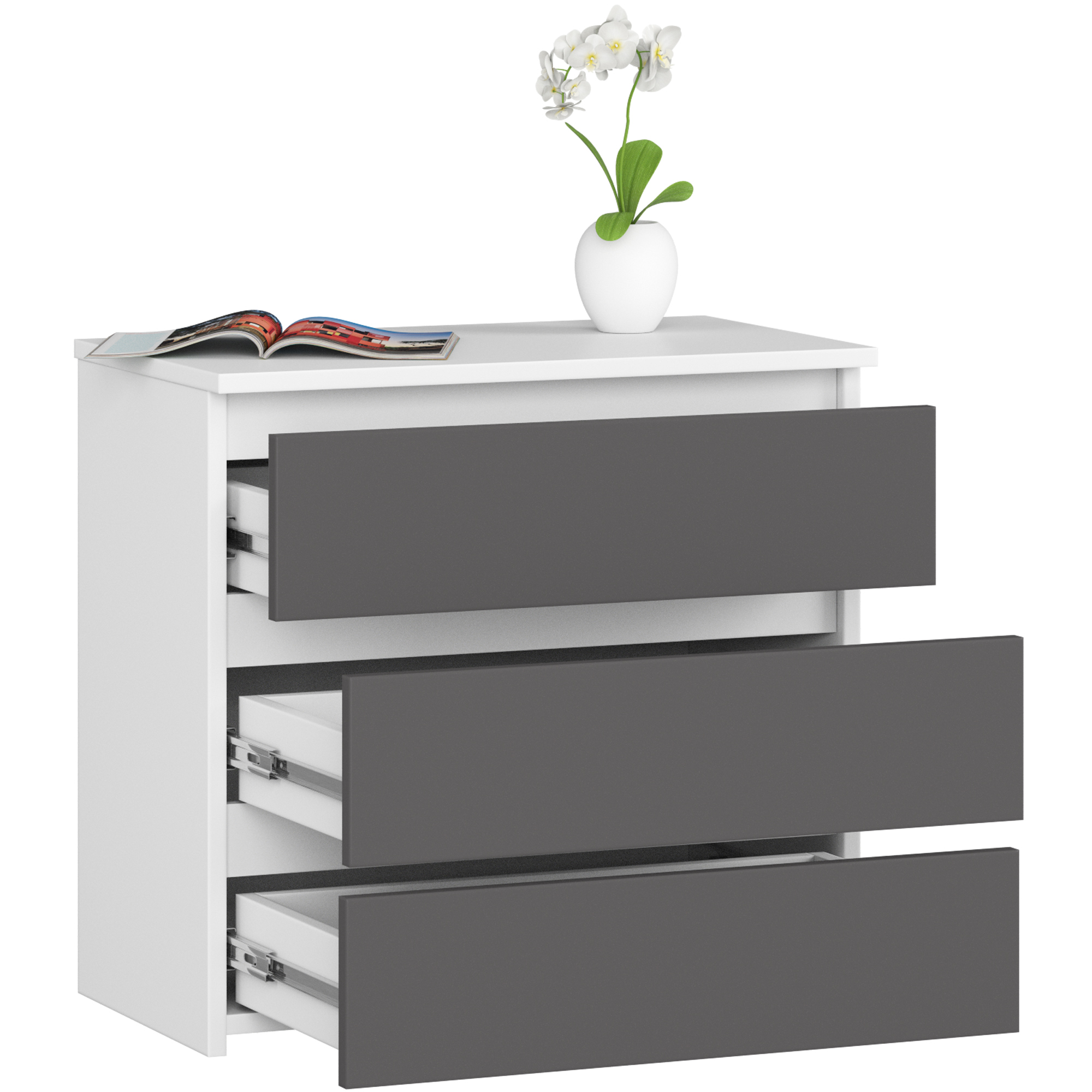 Szafka nocna AKORD CL3 Biała 60 cm 3 szuflady kolor Grafit Szary mat 60x35x57 cm - AKORD Meble