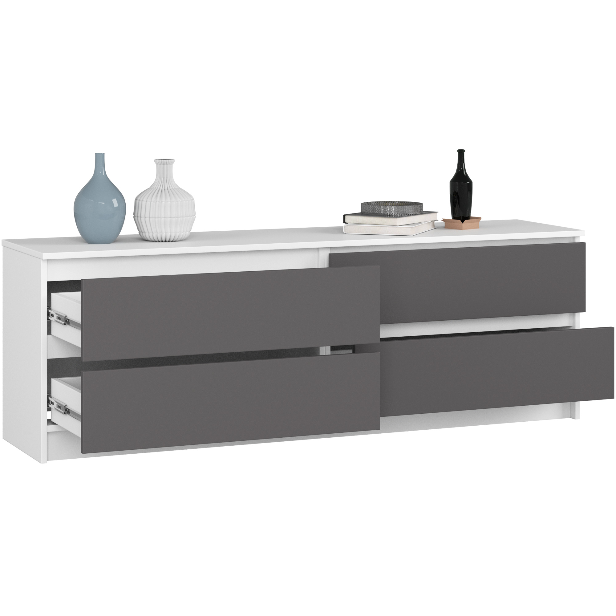 Komoda AKORD K160 Biała 160 cm 4 szuflady kolor Grafit Szary mat 160x40x55 cm - AKORD Meble