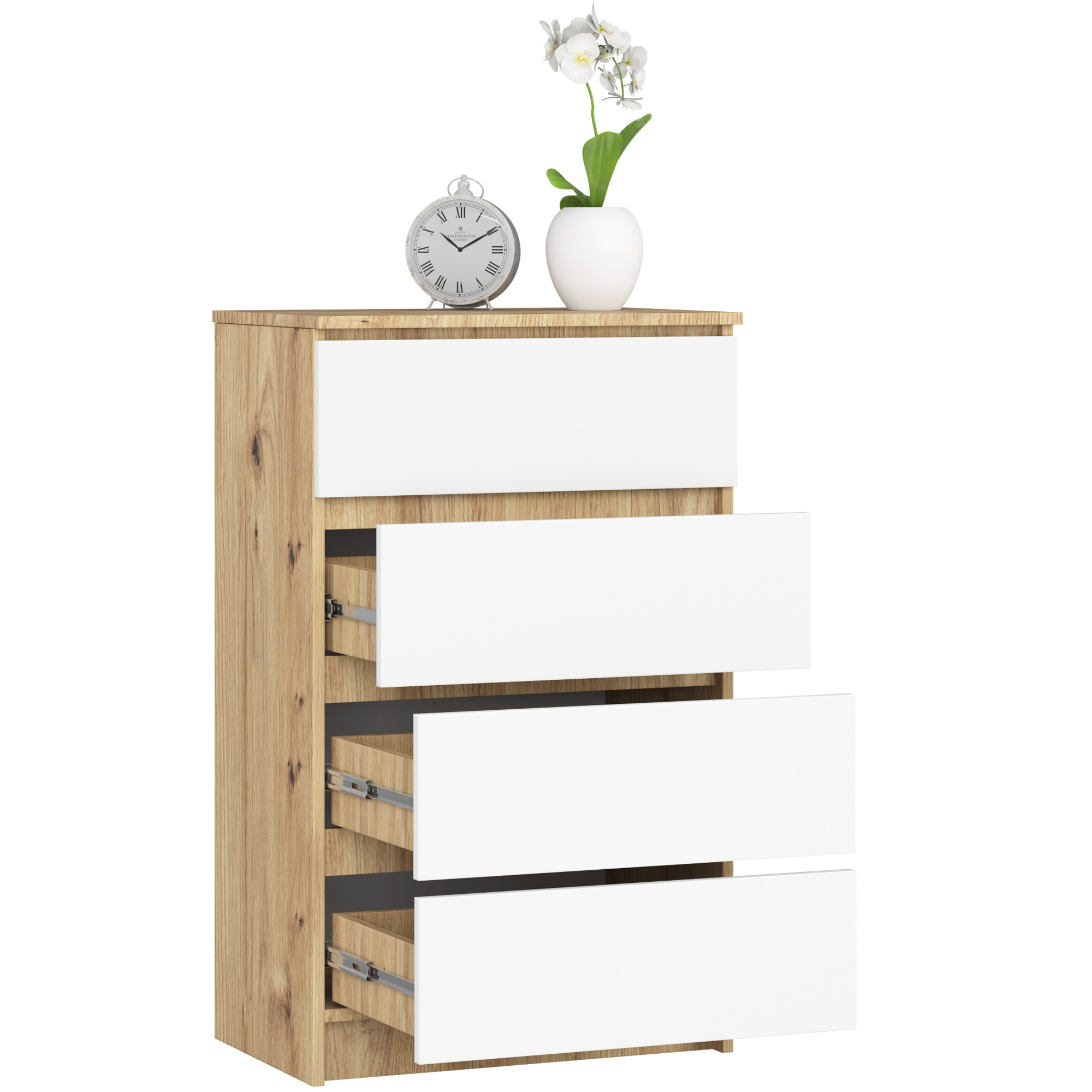 Komoda AKORD K60 Dąb Artisan 60 cm 4 szuflady kolor Biały mat 60x40x99 cm - AKORD Meble