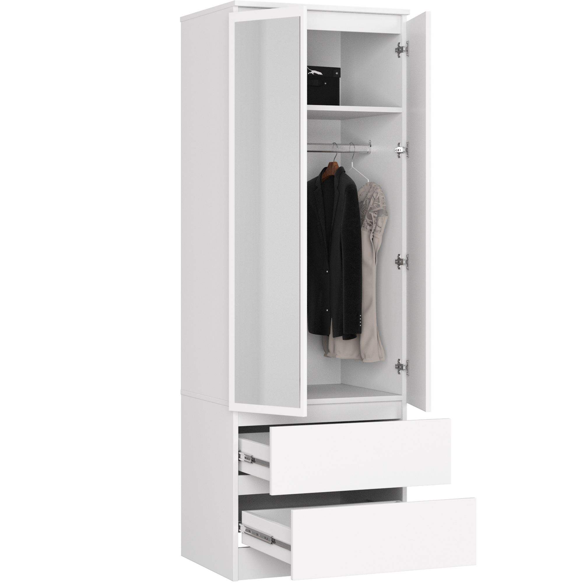 Szafa AKORD S60 Biała 60 cm z lustrem 2 drzwi 2 szuflady kolor Biały mat 1 półka 60x51x180 cm - AKORD Meble