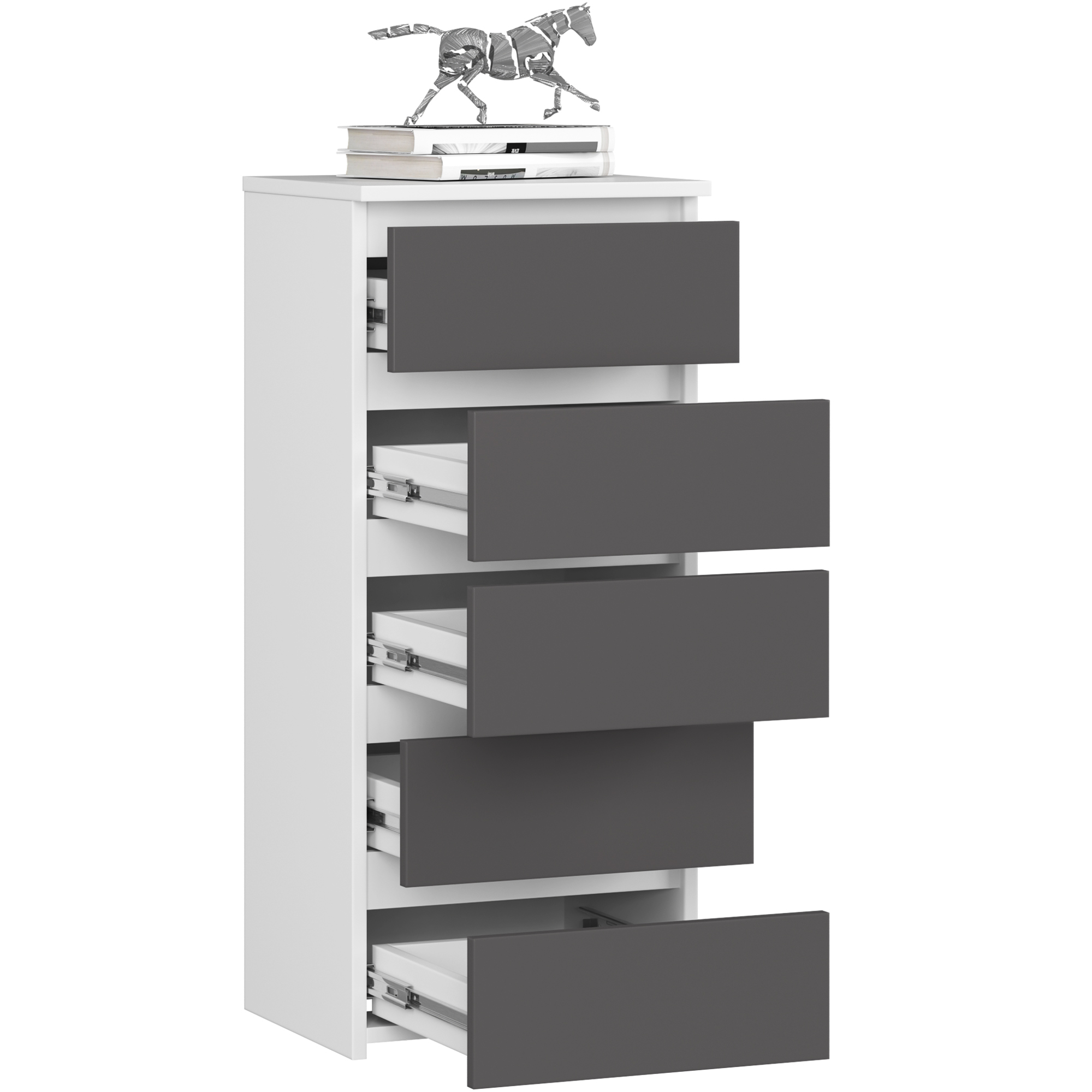 Komoda AKORD CL5 Biała 40 cm 5 szuflad fronty kolor Grafit Szary mat 40x35x92 cm - AKORD Meble