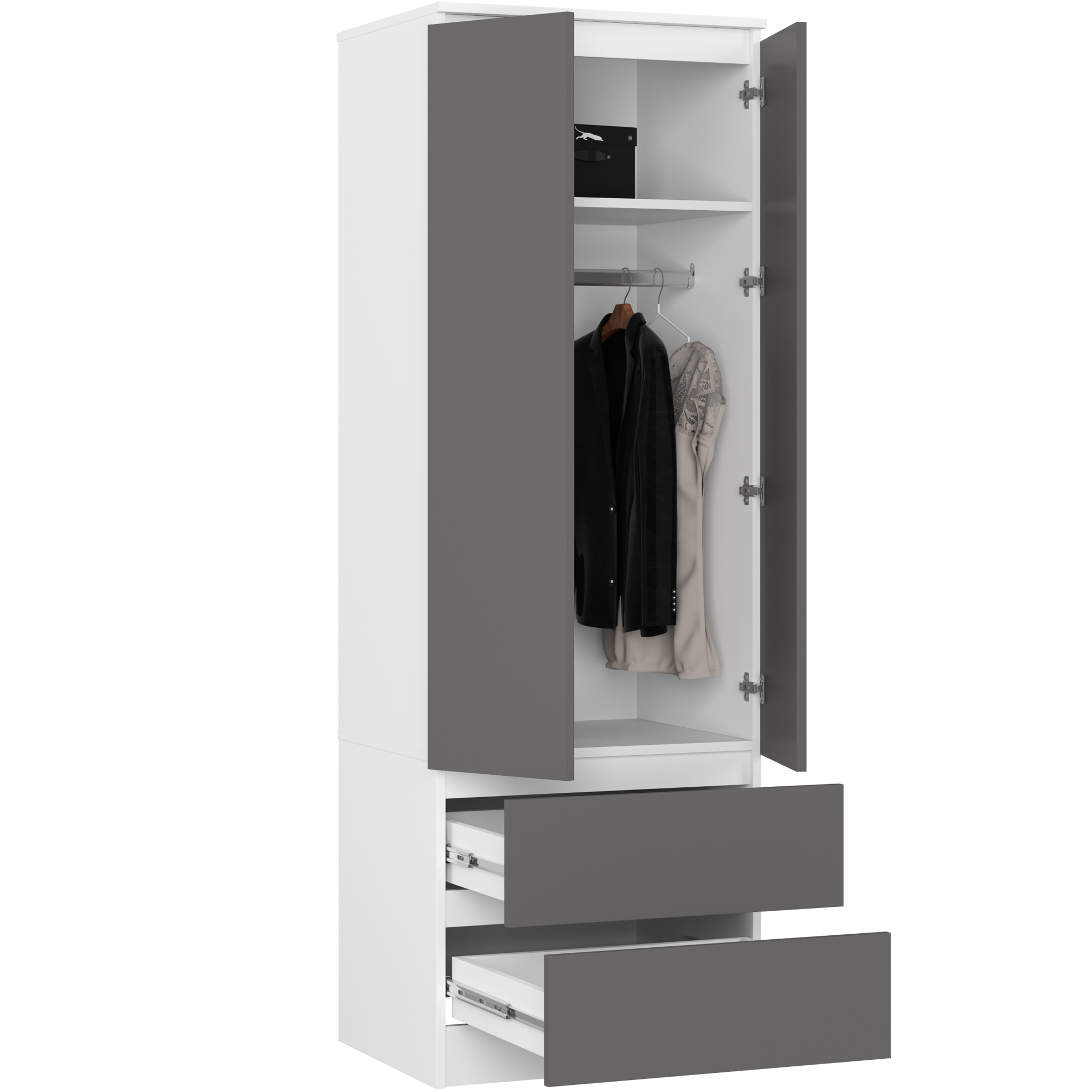 Szafa AKORD S60 Biała 60 cm 2 drzwi 2 szuflady kolor Grafit Szary mat 1 półka 60x51x180 cm - AKORD Meble
