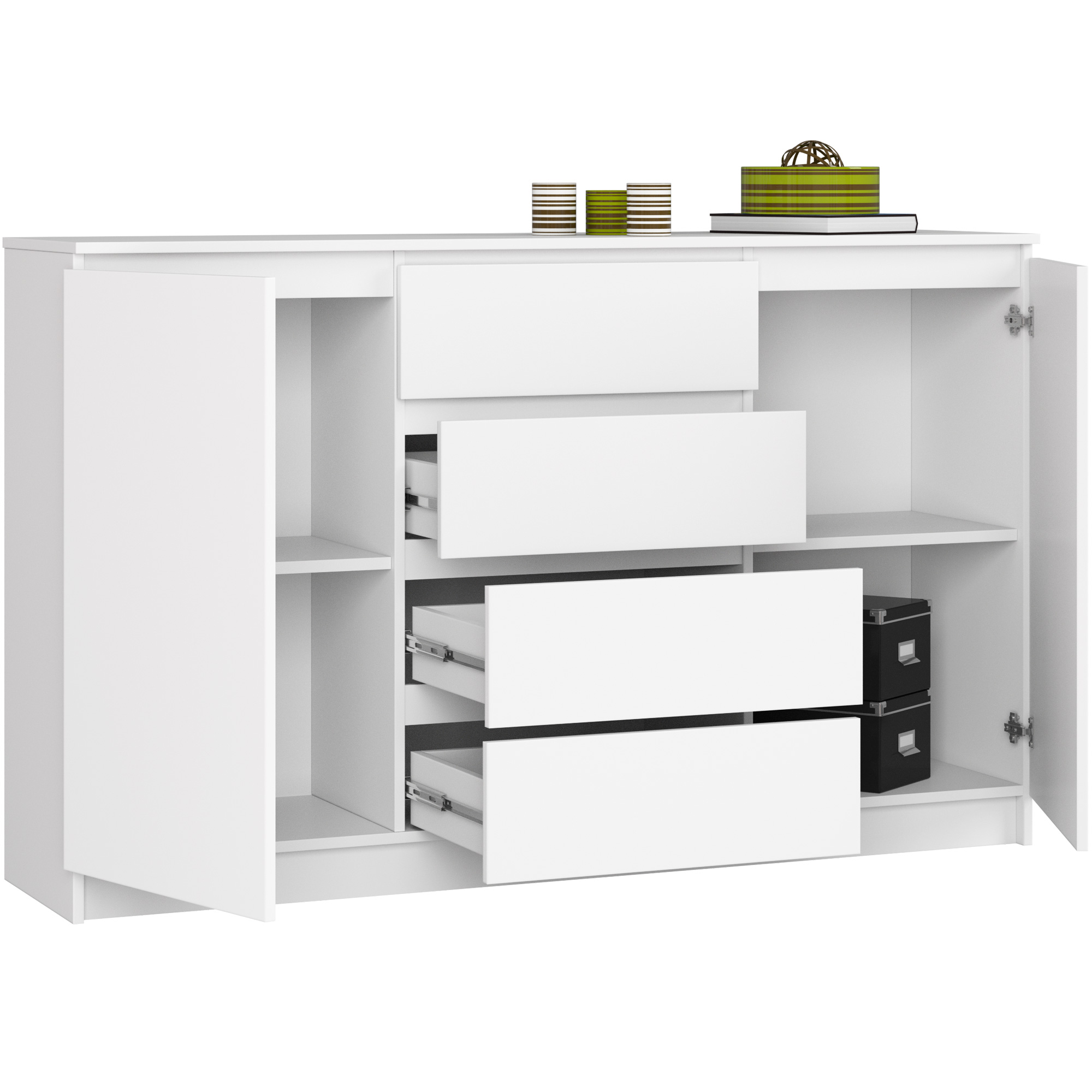 Komoda AKORD K160 Biała 160 cm 2 drzwi 4 szuflady kolor Biały mat 4 półki 160x40x99 cm - AKORD Meble