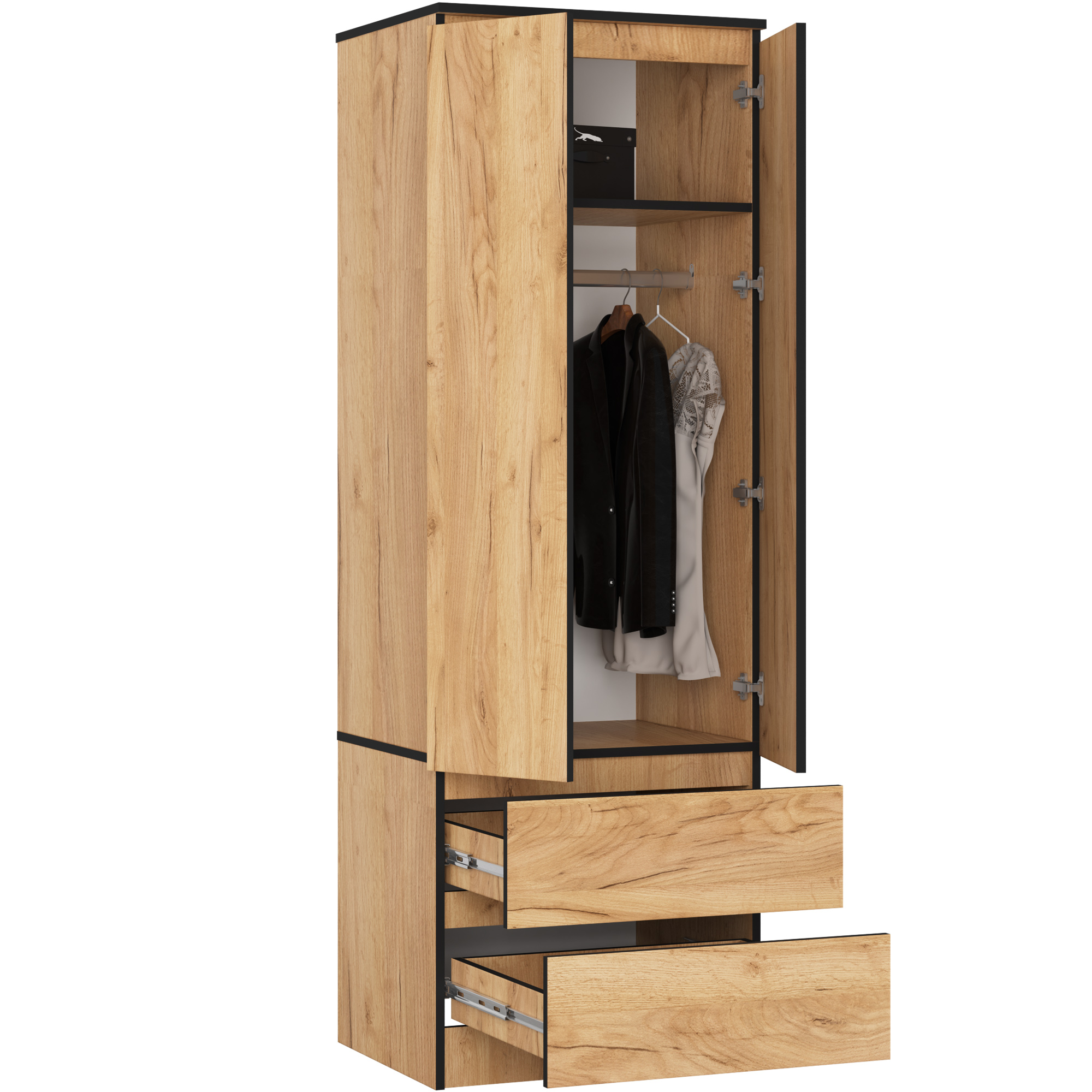 Szafa AKORD S60 Dąb Craft 60 cm 2 drzwi 2 szuflady kolor Dąb Craft mat 1 półka 60x51x180 cm - AKORD Meble