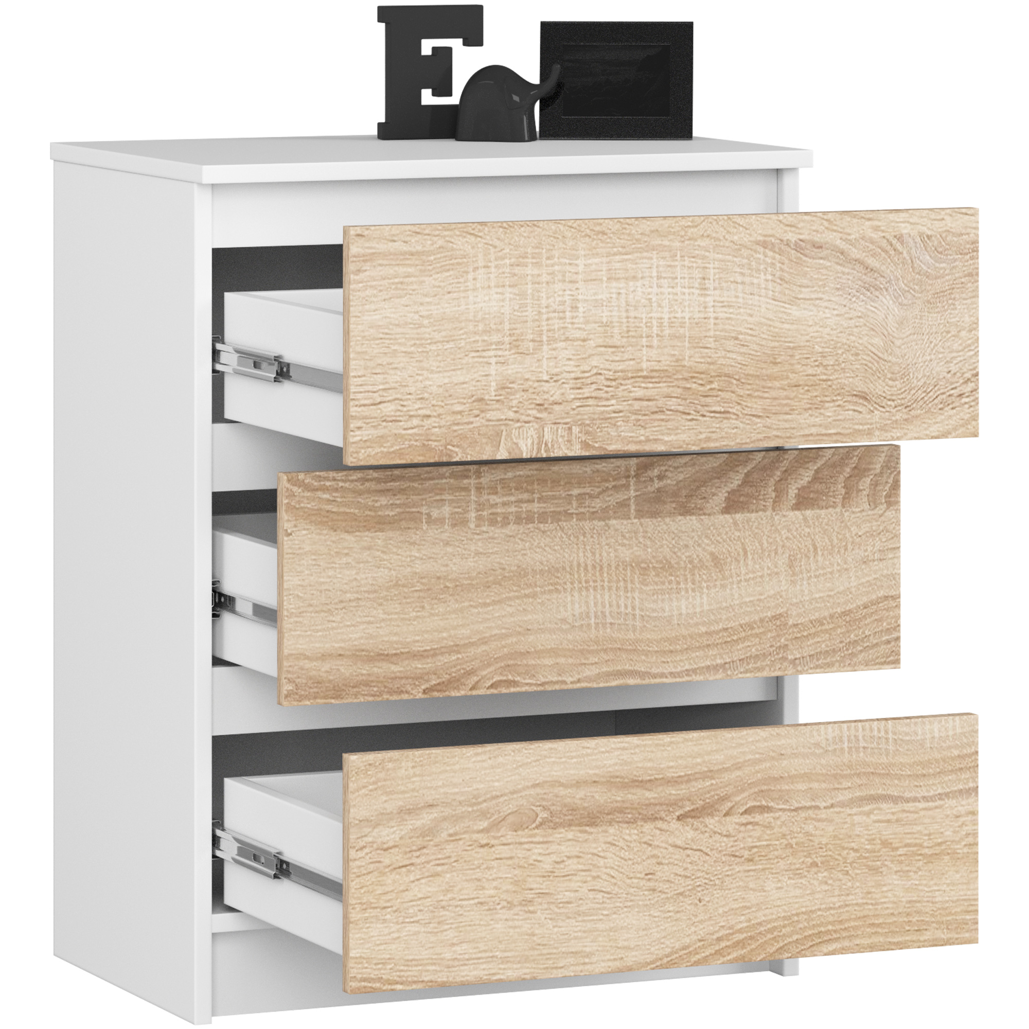 Szafka nocna AKORD CL3 Biała 60 cm 3 szuflady kolor Dąb Sonoma mat 60x35x57 cm - AKORD Meble