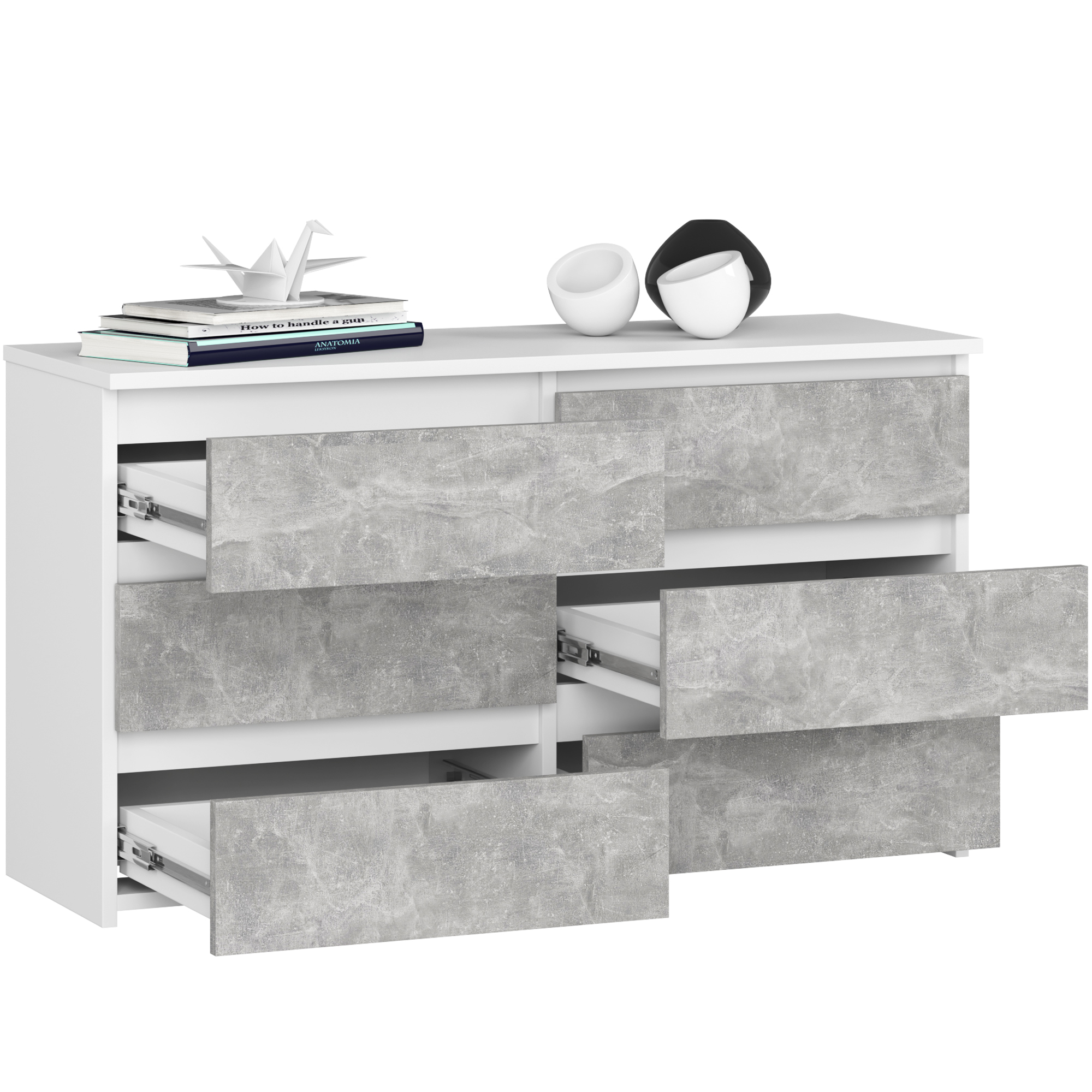 Komoda AKORD CL100 Biała 100 cm 6 szuflad kolor Beton mat 100x35x57 cm - AKORD Meble