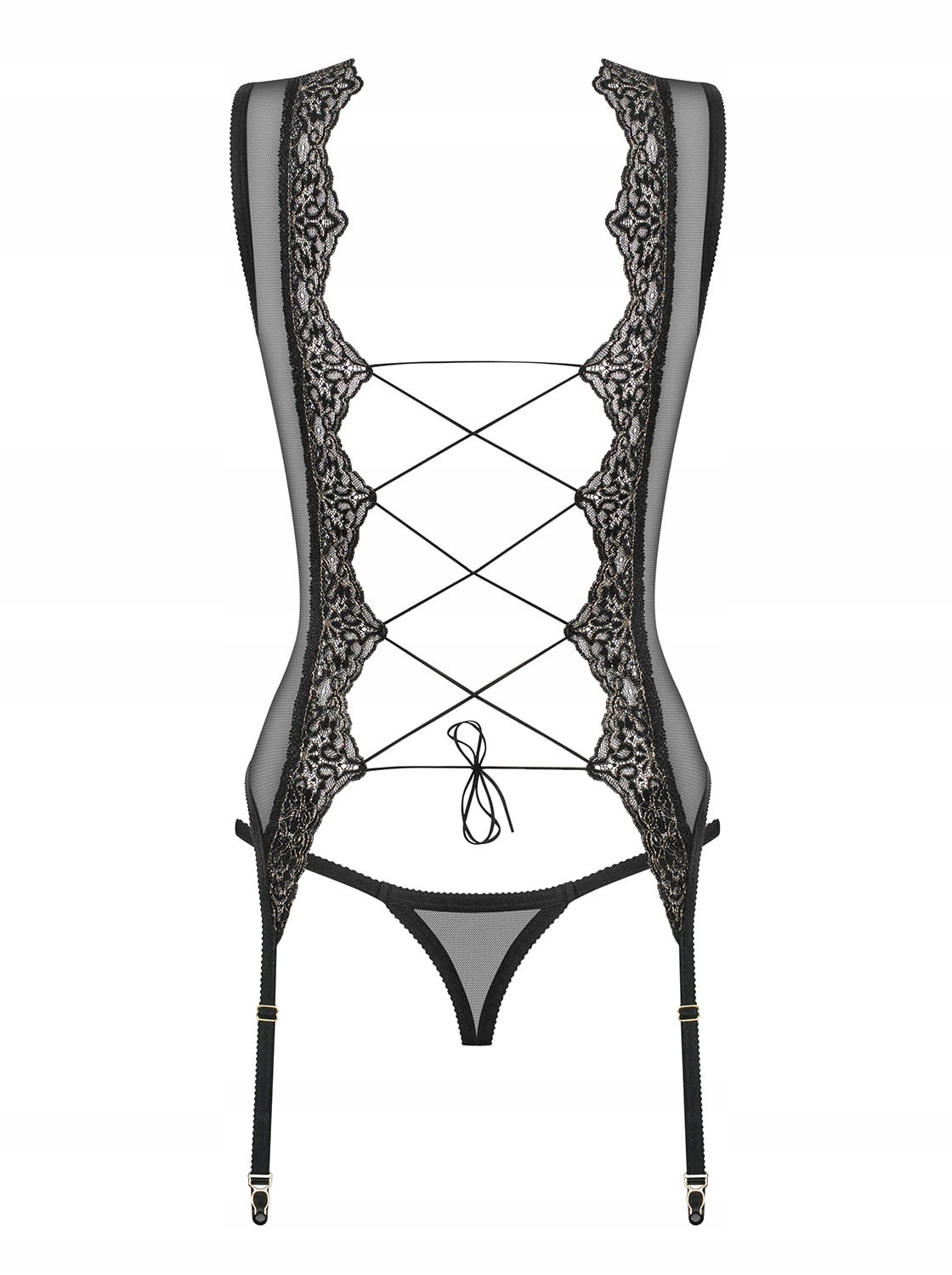 Gorset na wiązanie i stringi Meshlove Obsessive