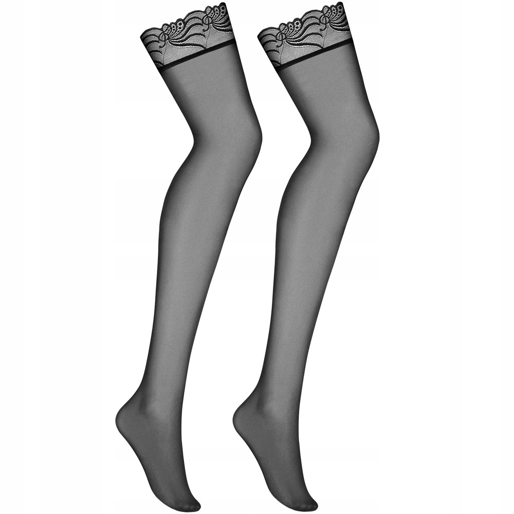 Pończochy z ozdobną koronką do mocowania do pasa.