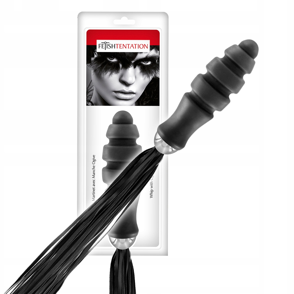 Duży korek analny, pejcz, bat do chłosty.