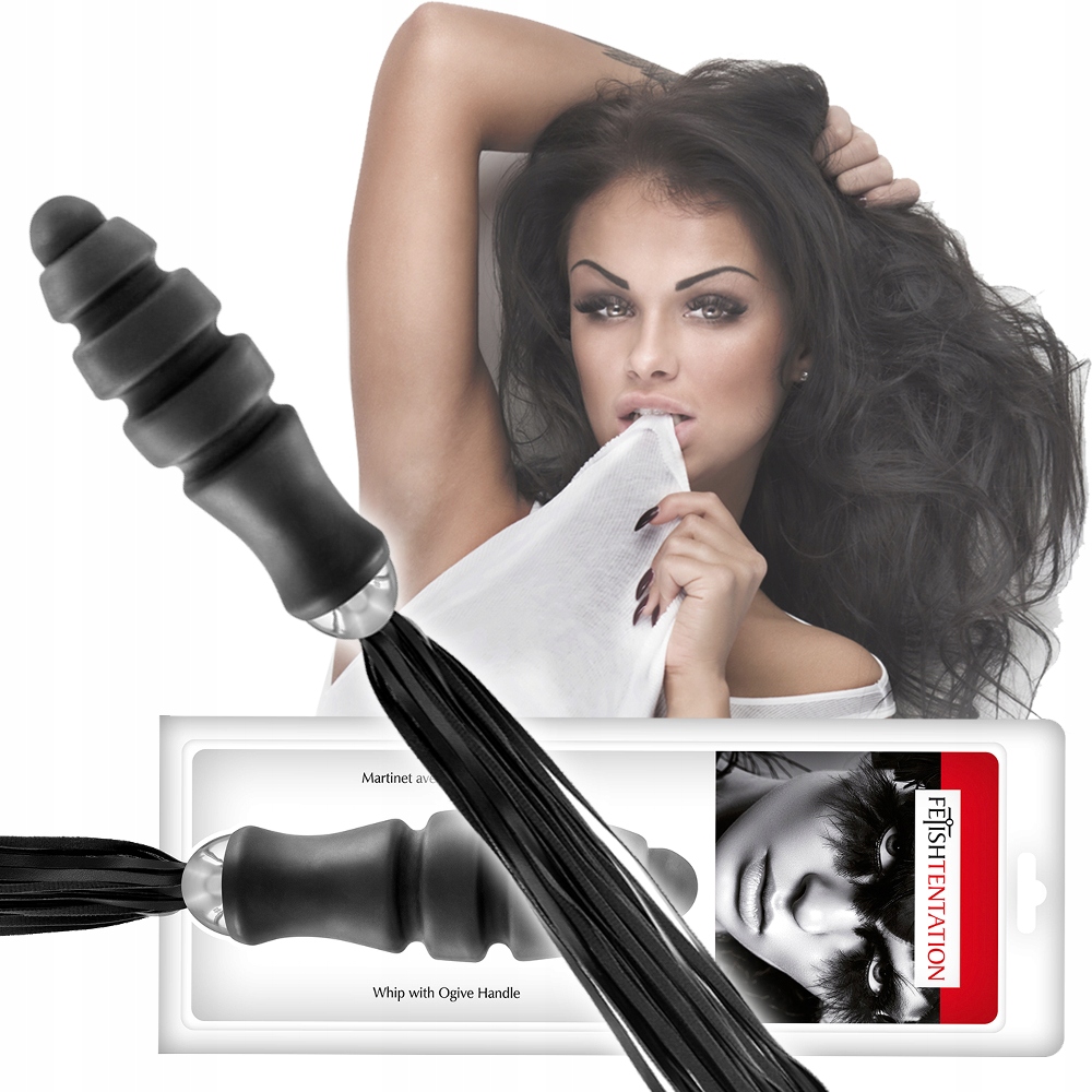 Duży korek analny, pejcz, bat do chłosty.