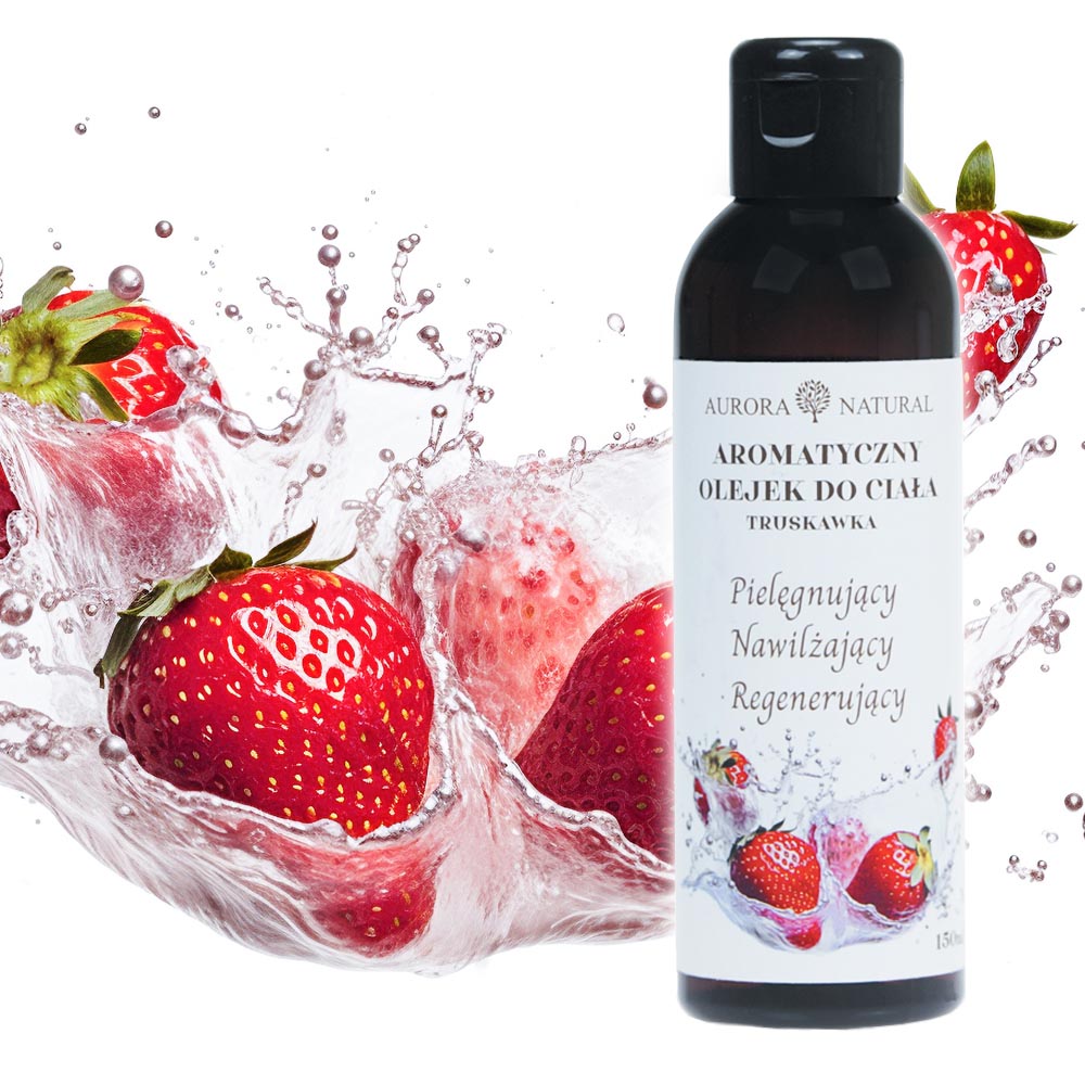 Olejek 150 ml, zapach truskawek. Aromatyczny do skóry. Na prezent