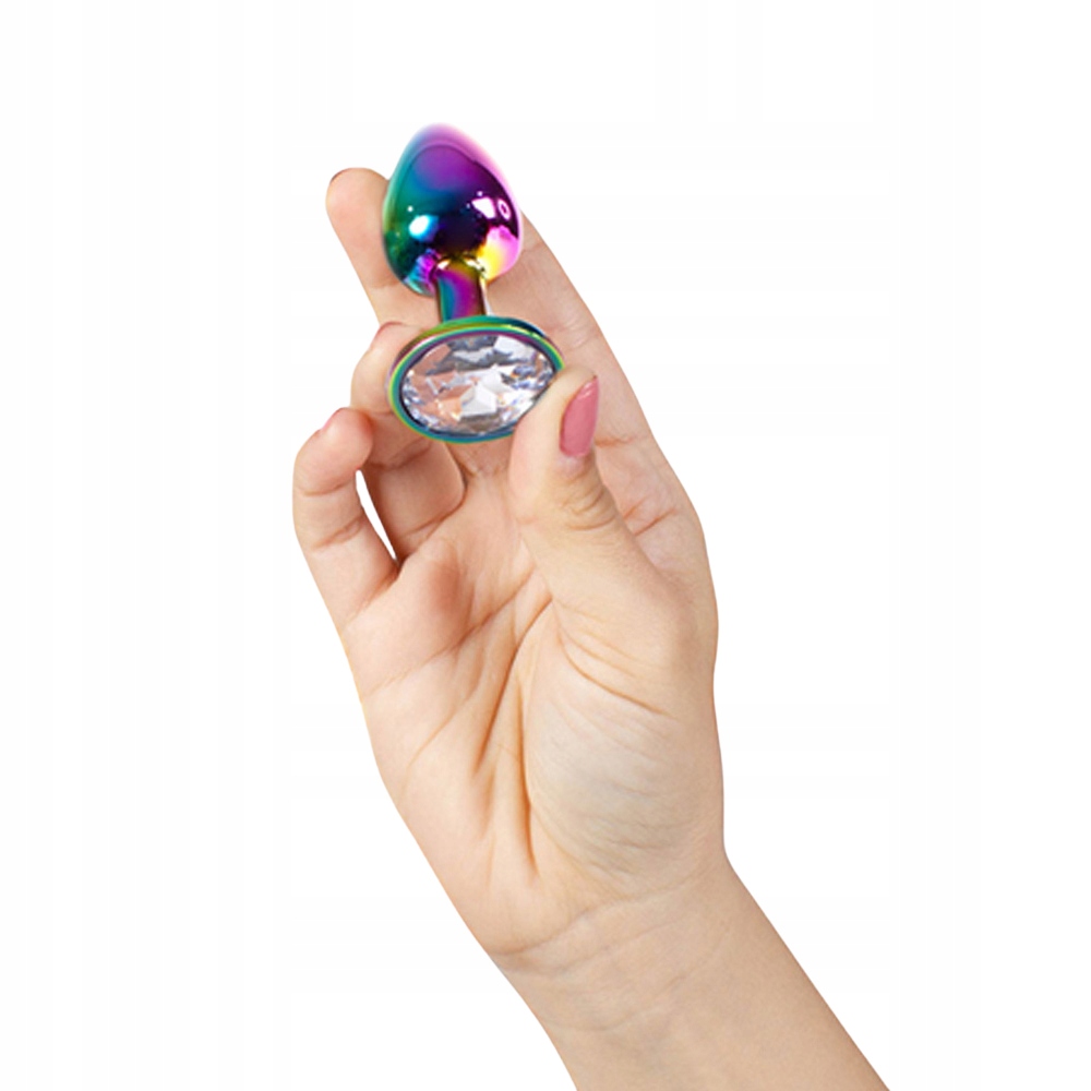 Korek, wtyczka analna w tęczowych barwach. Metalowa. Rozmiar S.