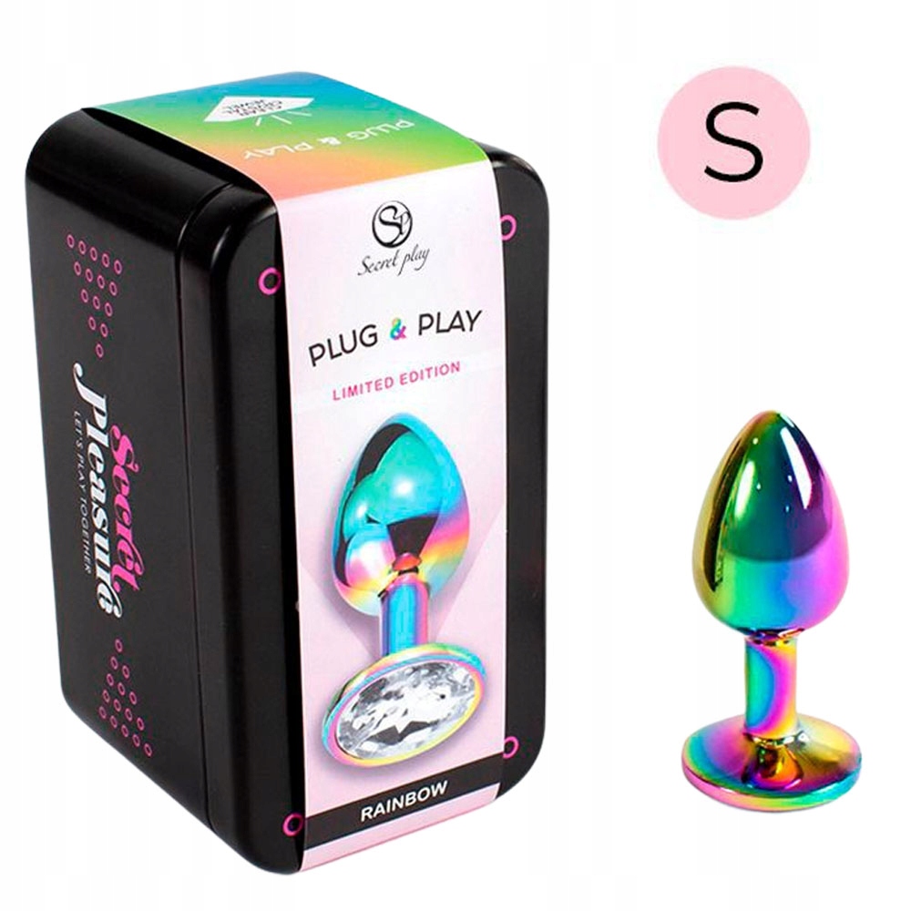 Korek, wtyczka analna w tęczowych barwach. Metalowa. Rozmiar S.