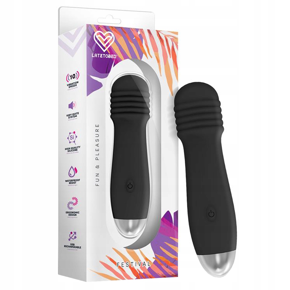 Wibrator mini wand, 10 wibracji. Dyskretny gadżet. Czarny.