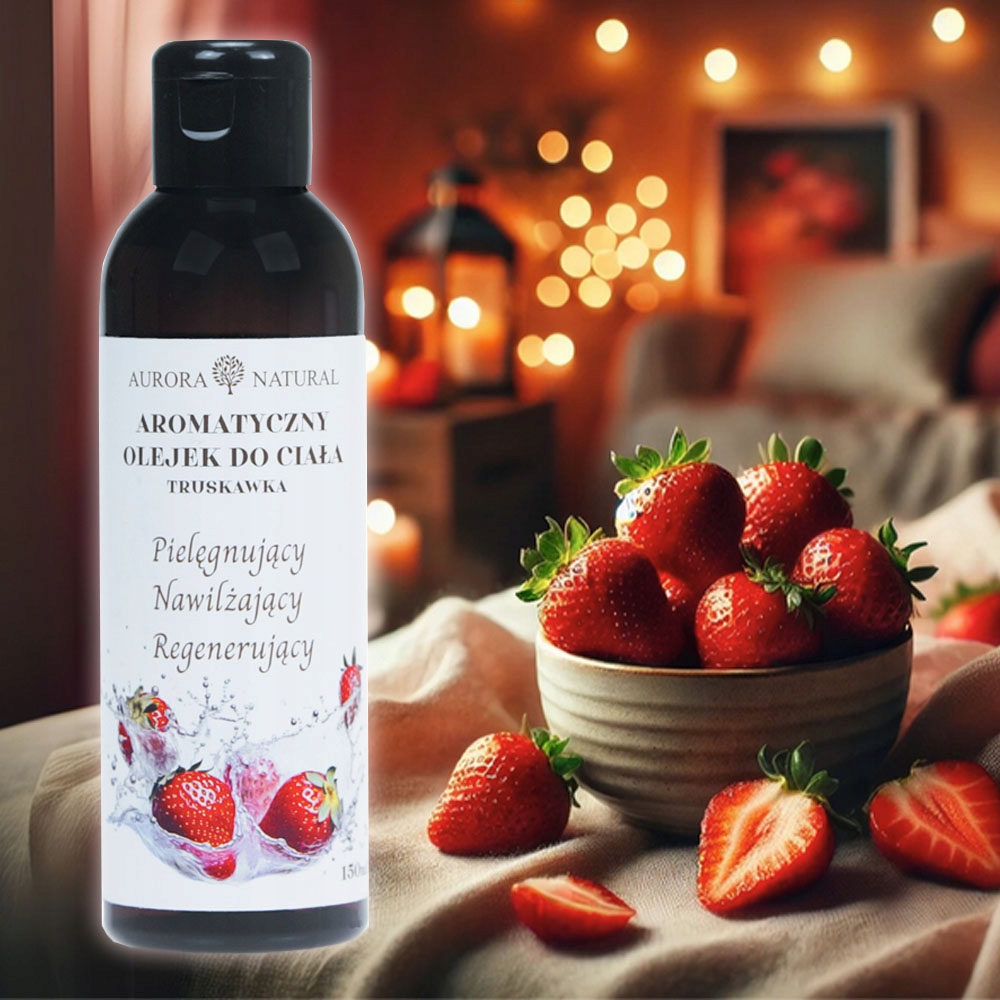 Olejek 150 ml, zapach truskawek. Aromatyczny do skóry. Na prezent