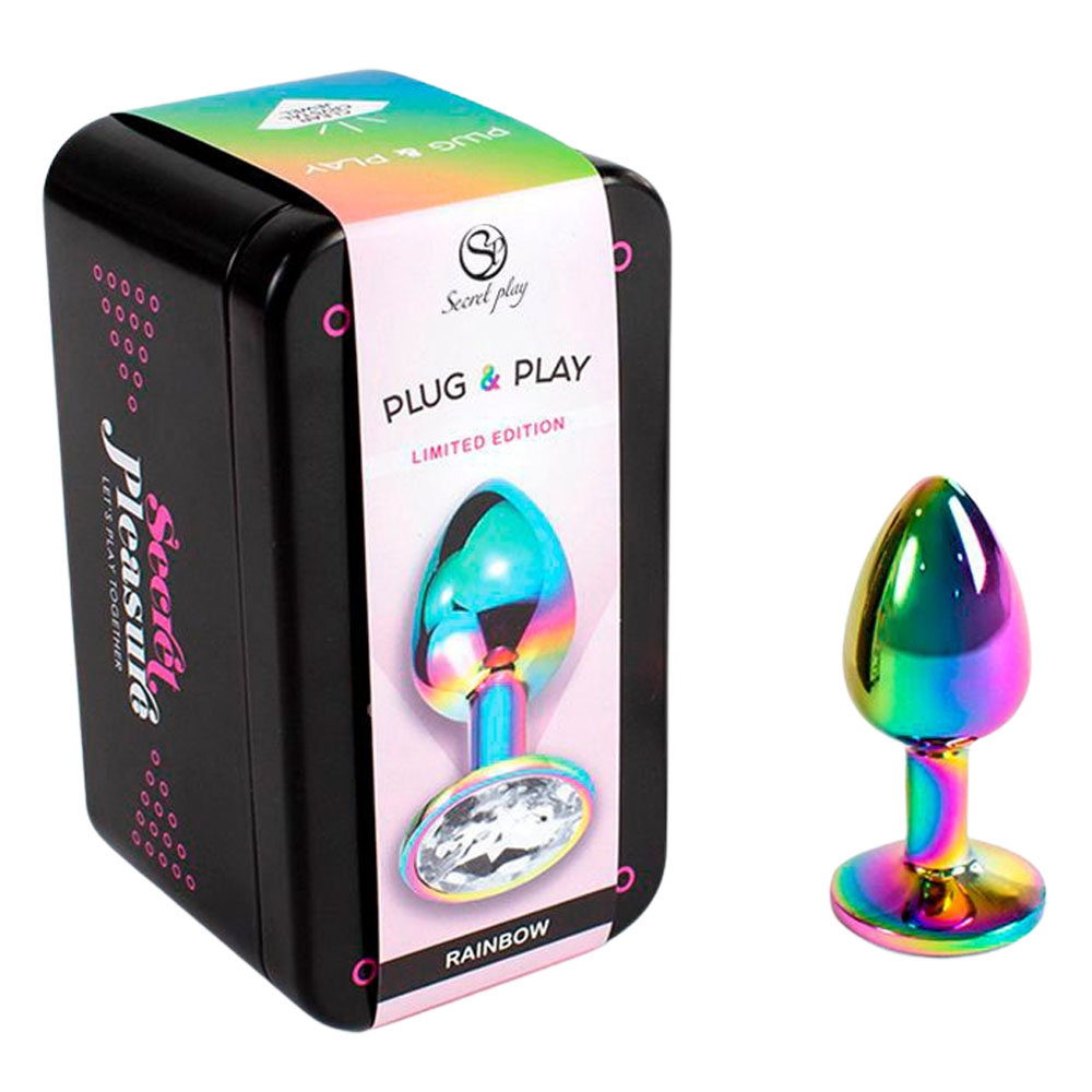 Korek, wtyczka analna w tęczowych barwach. Metalowa. Rozmiar S.