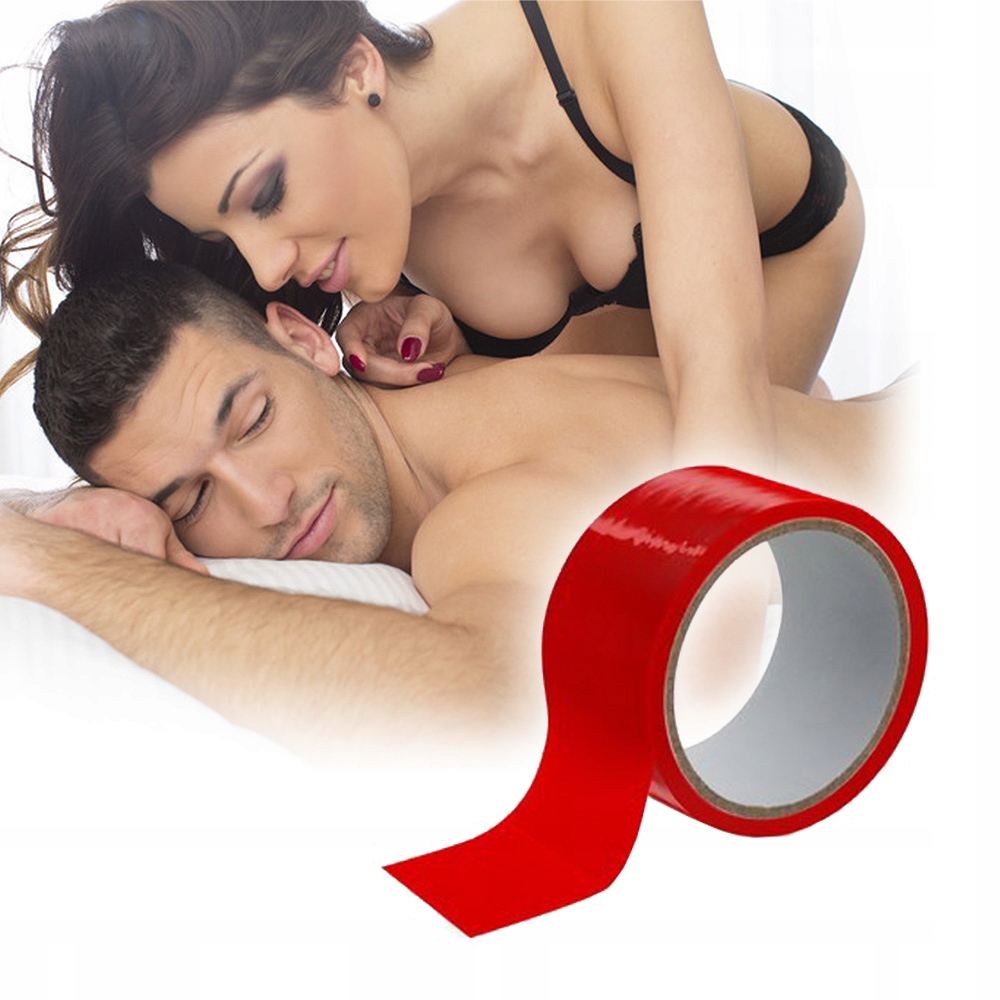 Taśma samoklejąca, czerwona. Zabawy BDSM.