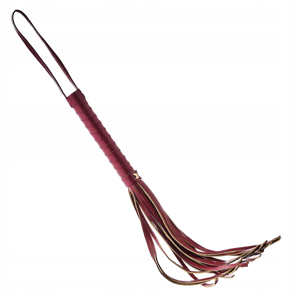 Pejcz do chłosty i batów z ekoskóry, czerwony. Liczne paseczki. BDSM