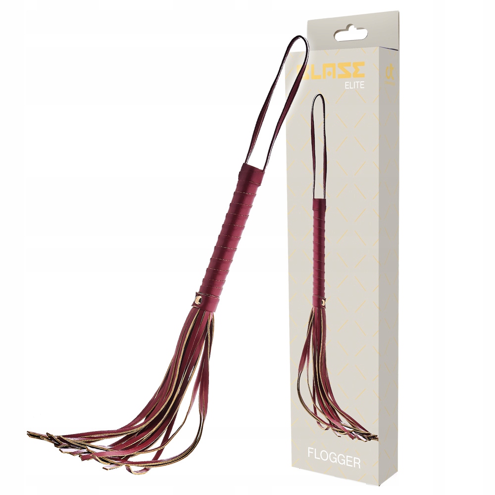 Pejcz do chłosty i batów z ekoskóry, czerwony. Liczne paseczki. BDSM