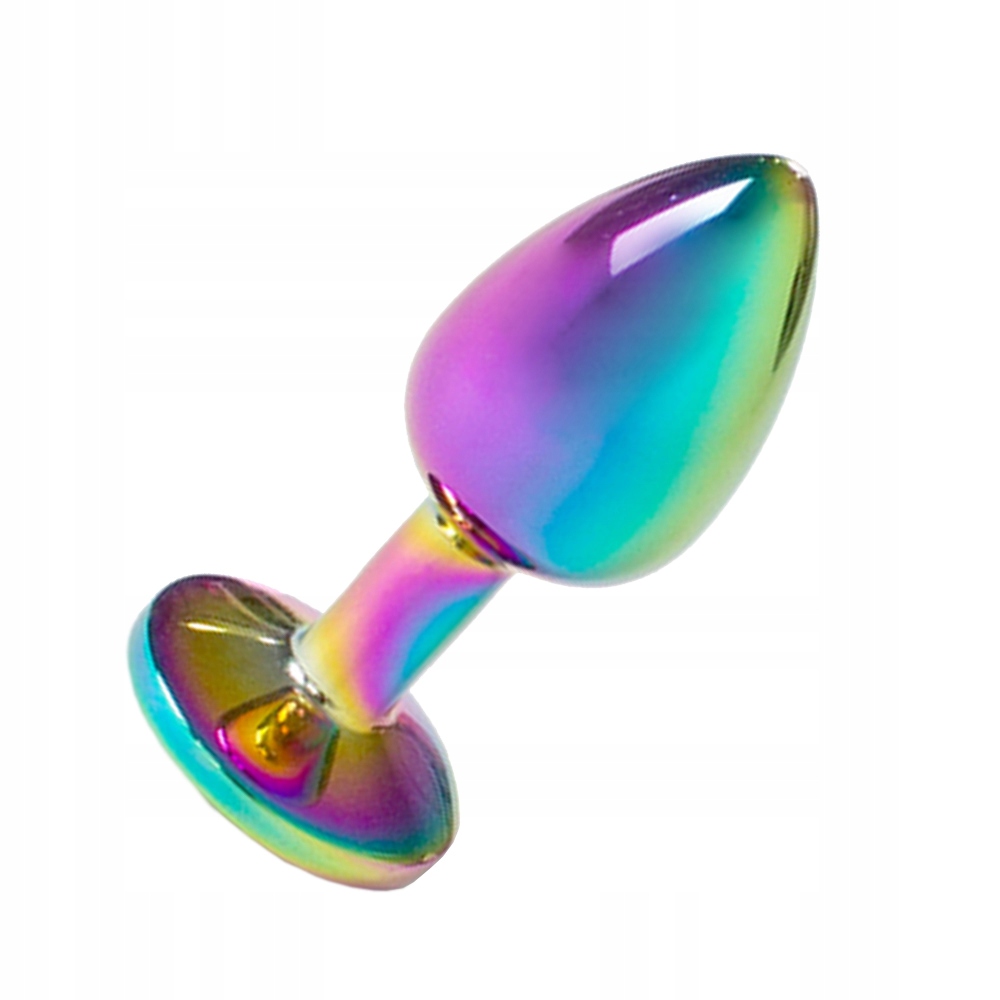 Korek, wtyczka analna w tęczowych barwach. Metalowa. Rozmiar S.