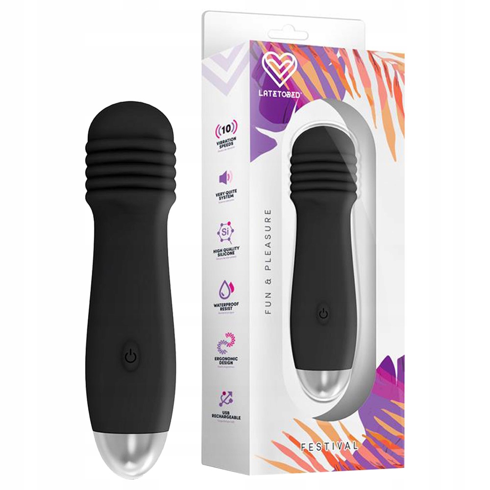 Wibrator mini wand, 10 wibracji. Dyskretny gadżet. Czarny.