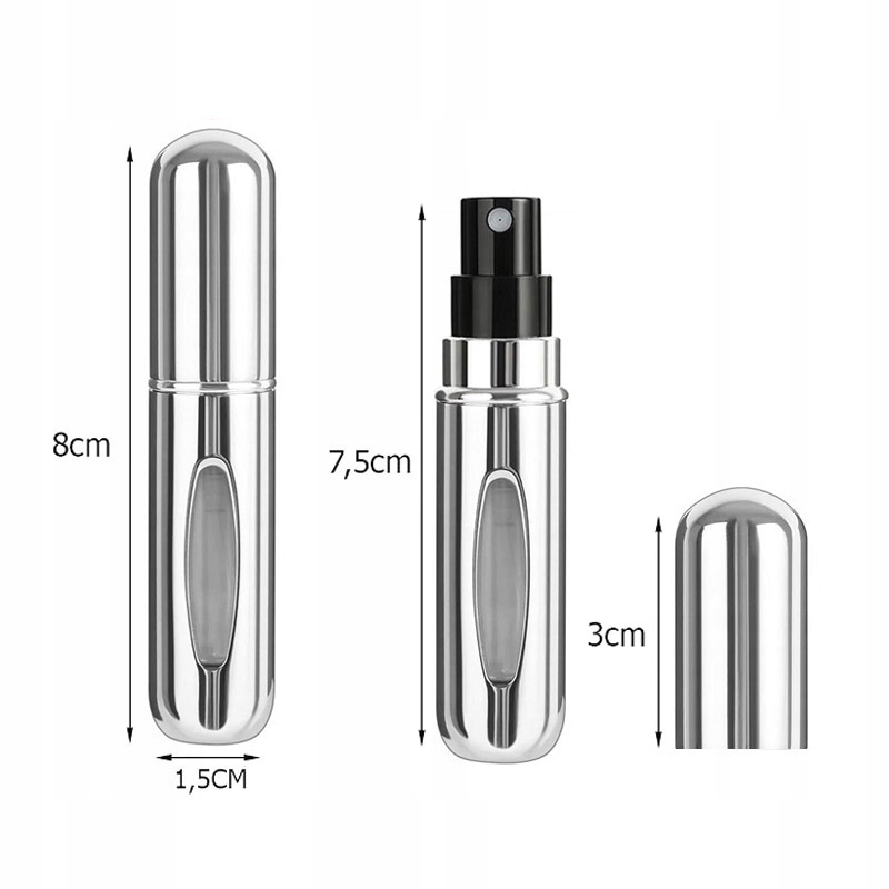 Atomizer srebrny 5 ml, buteleczka na perfumy. Idealna w podróż.