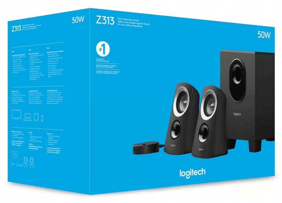 Logitech Lautsprecher Z313 2.1 Klinke 3,5 mm 25W / 50W mit Subwoofer verkabelt - Bild 13 von 16
