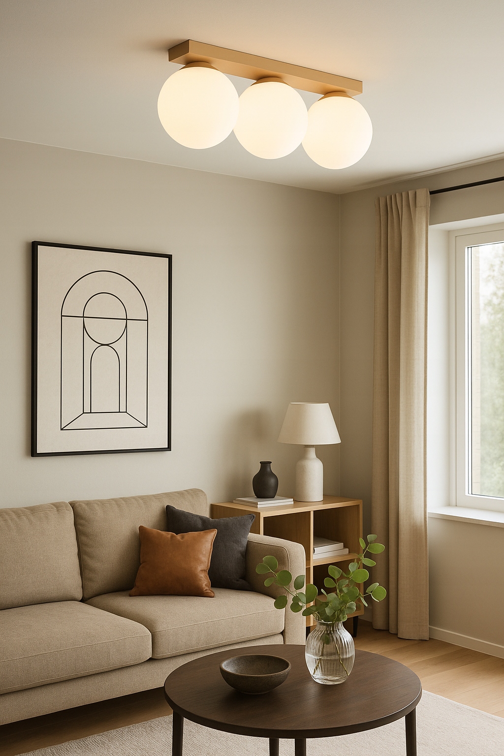 lampa sufitowa szklane klosze kaszmirowa w salonie w stylu boho