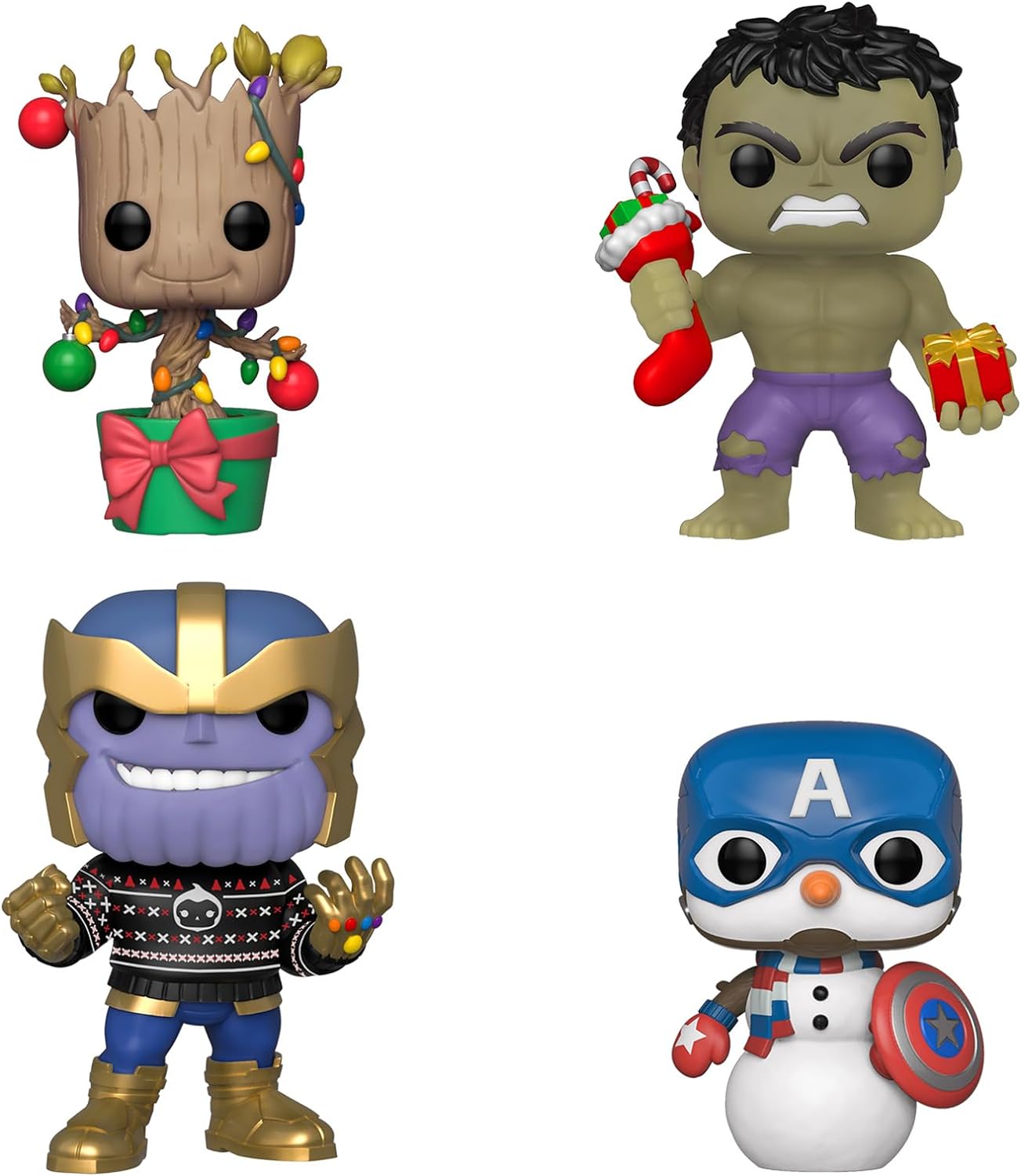 Funko POP! Marvel Happy Holidays Hulk Groot Cap Thanos 4pak SE