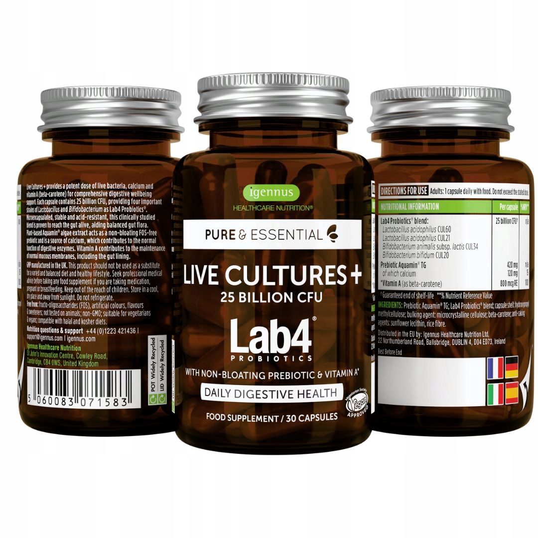 Probiotyk LAB4 plus PREBIOTYK z alg ODPORNE szczepy ZDROWE jelita Igennus