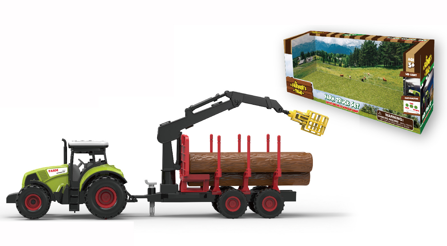 Zabawkowy traktor z przyczepą do drzewa