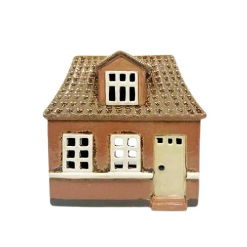 Domek ceramiczny na tealight starodawny brązowy