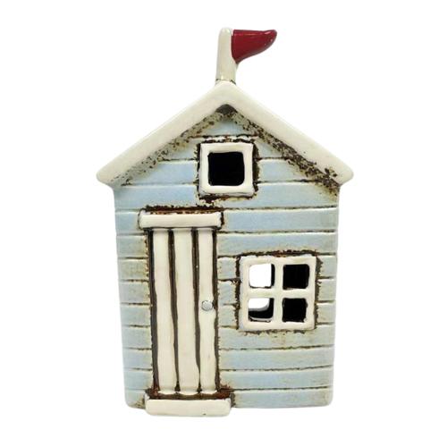 Domek ceramiczny na tealight nadmorska chatka błękit
