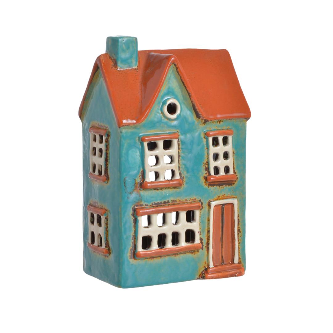 Domek ceramiczny na tealight z pomarańczowym dachem