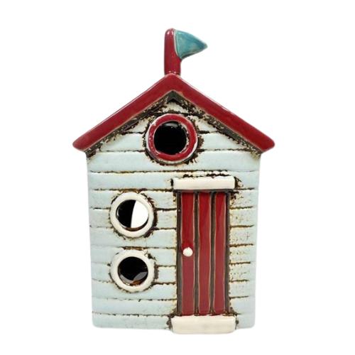 Domek ceramiczny na tealight nadmorska chatka bordowy