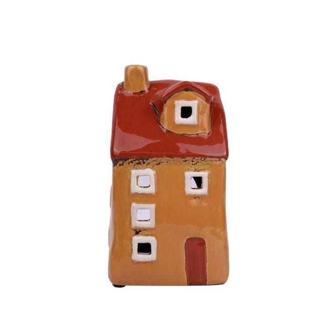 Domek ceramiczny pomarańczowy mały na tealighty