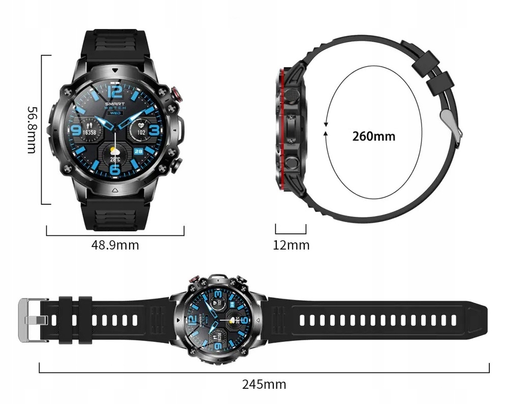 Smartwatch sportowy ciśnienie tętno rozmowy menu PL aplikacja Android