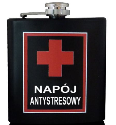 Piersiówka ze Stali Nierdzewnej z Nadrukiem Napój Antystresowy 6 OZ