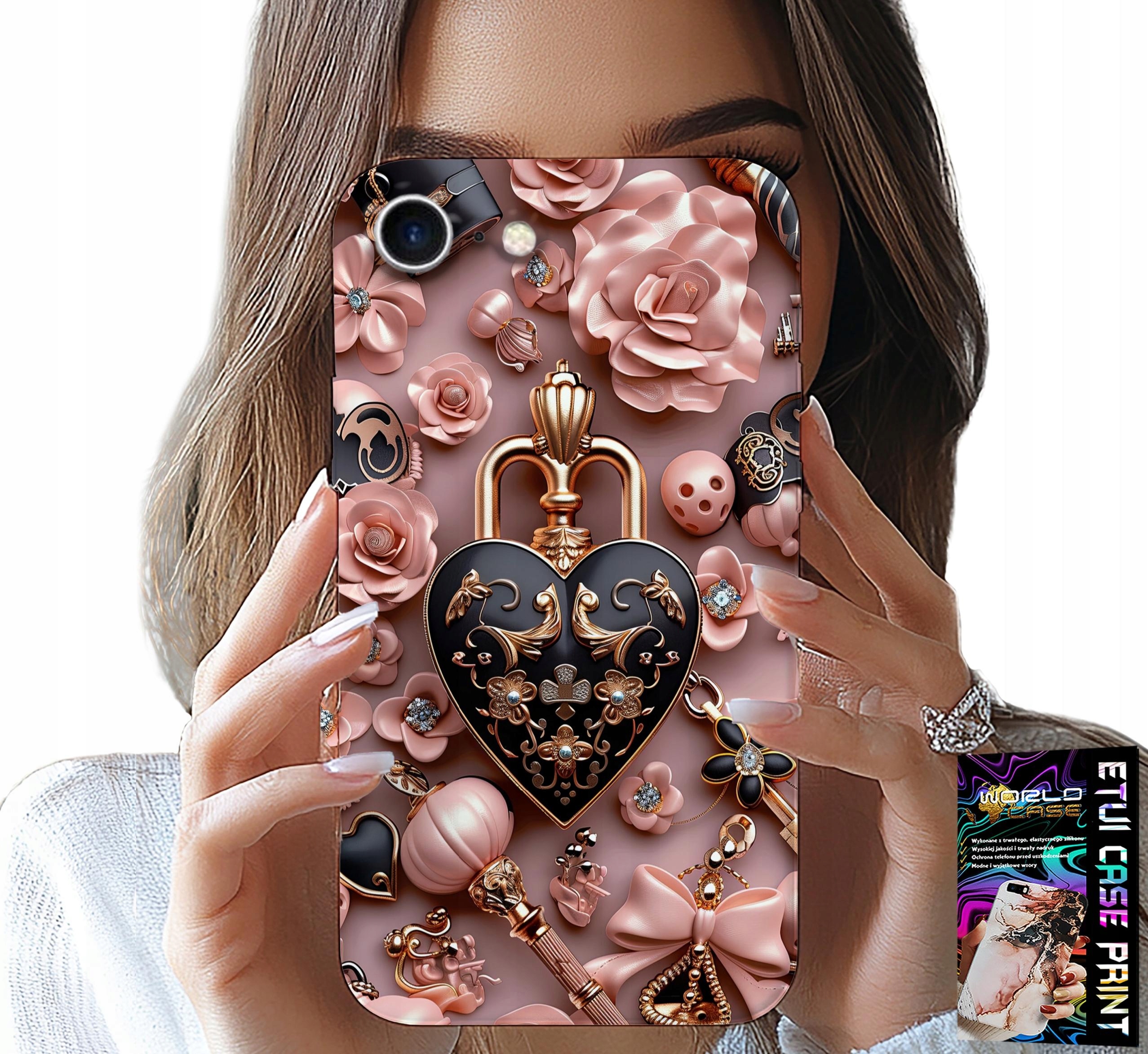 ETUI DO IPHONE 7 / 8 / SE2 - KOBIECE WZORY KŁÓDKA SERCE CASE + SZKŁO