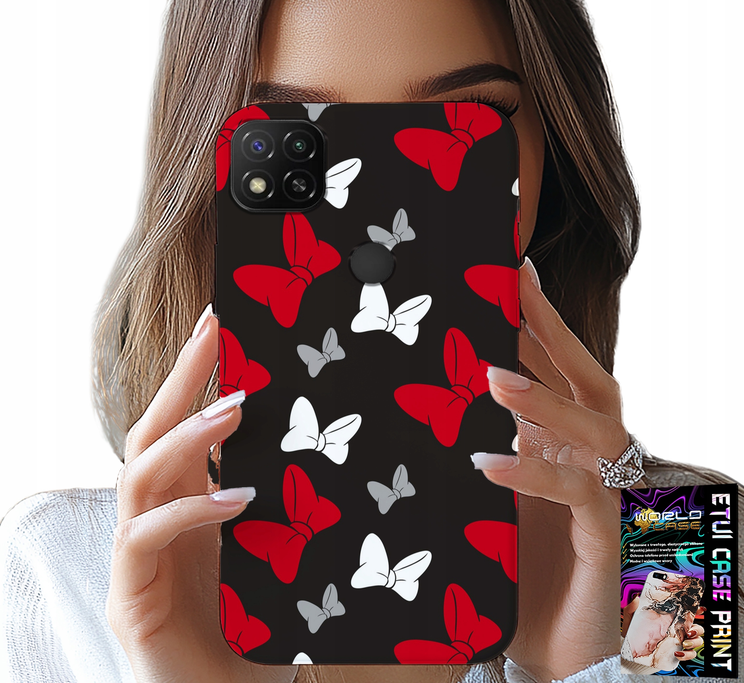 ETUI DO XIAOMI REDMI 9C - KOKARDKI CZERWONO BIAŁE MYSZKA, WZORY