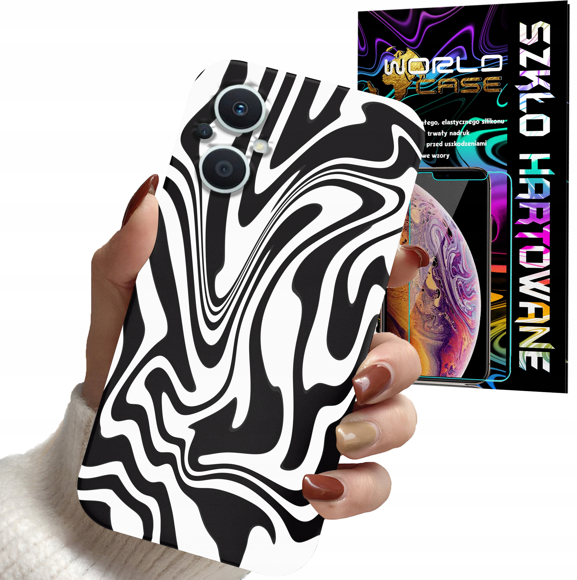 ETUI DO OPPO RENO 8 LITE 5G - ABSTRAKCJA ZEBRA MODNE WZORY KOBIET + SZKŁO