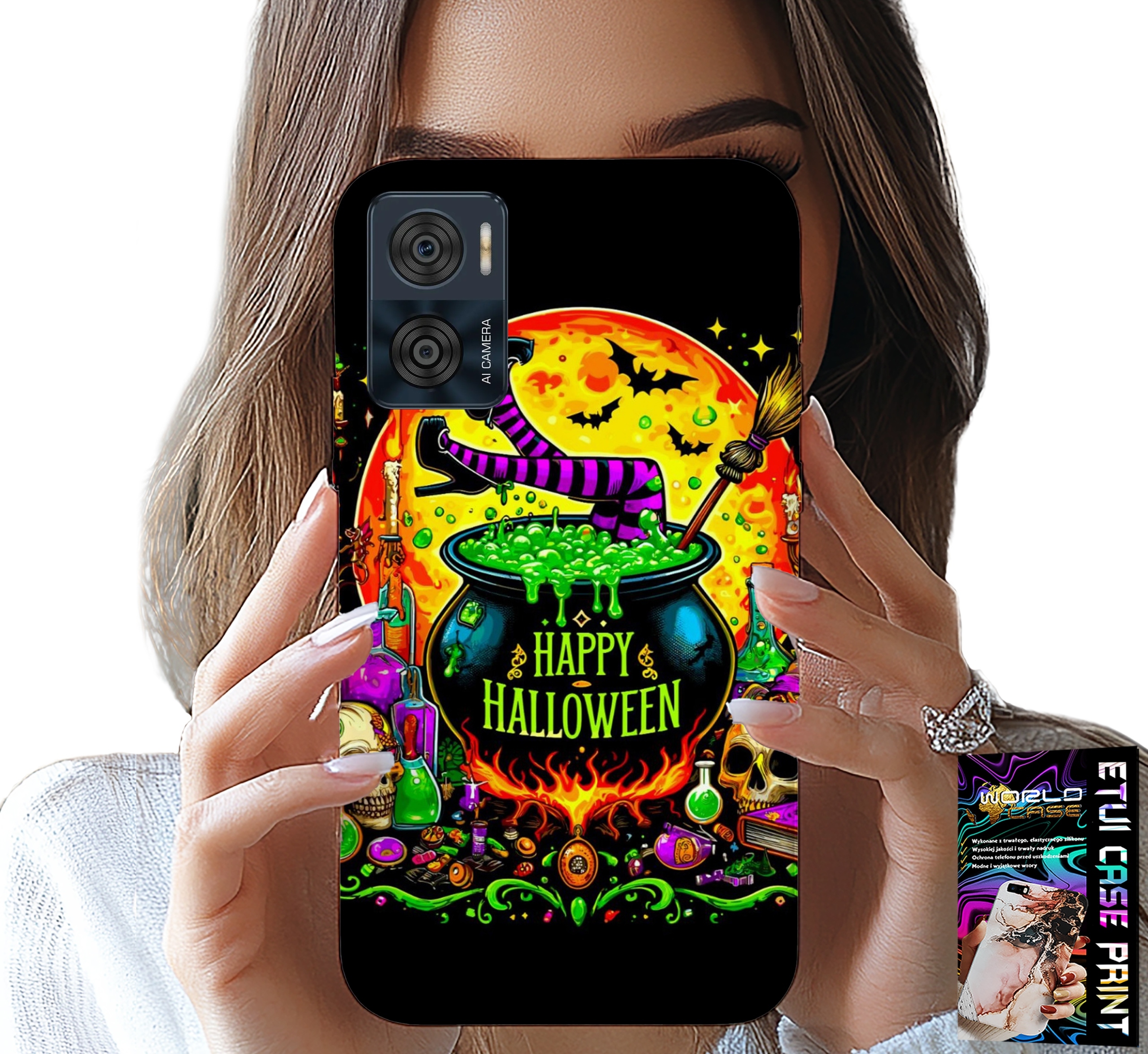 ETUI DO MOTOROLA MOTO E22 / E22I - WIEDŹMA KOCIOŁEK RÓŻDŻKA HALLOWEEN SZKŁO