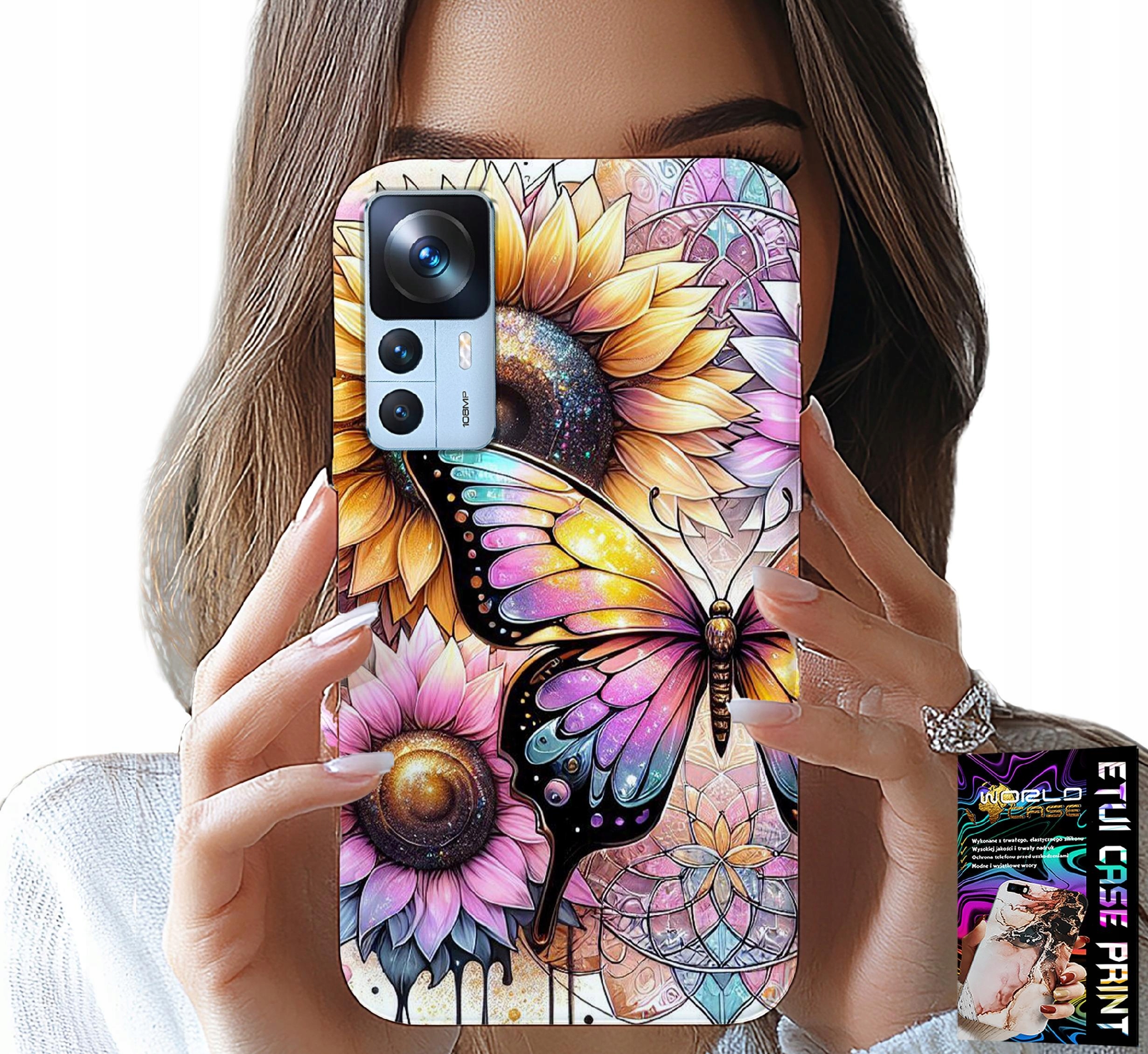 ETUI DO XIAOMI 12T / 12T PRO - SŁONECZNIK Z MOTYLKIEM, OBUDOWA + FOLIA