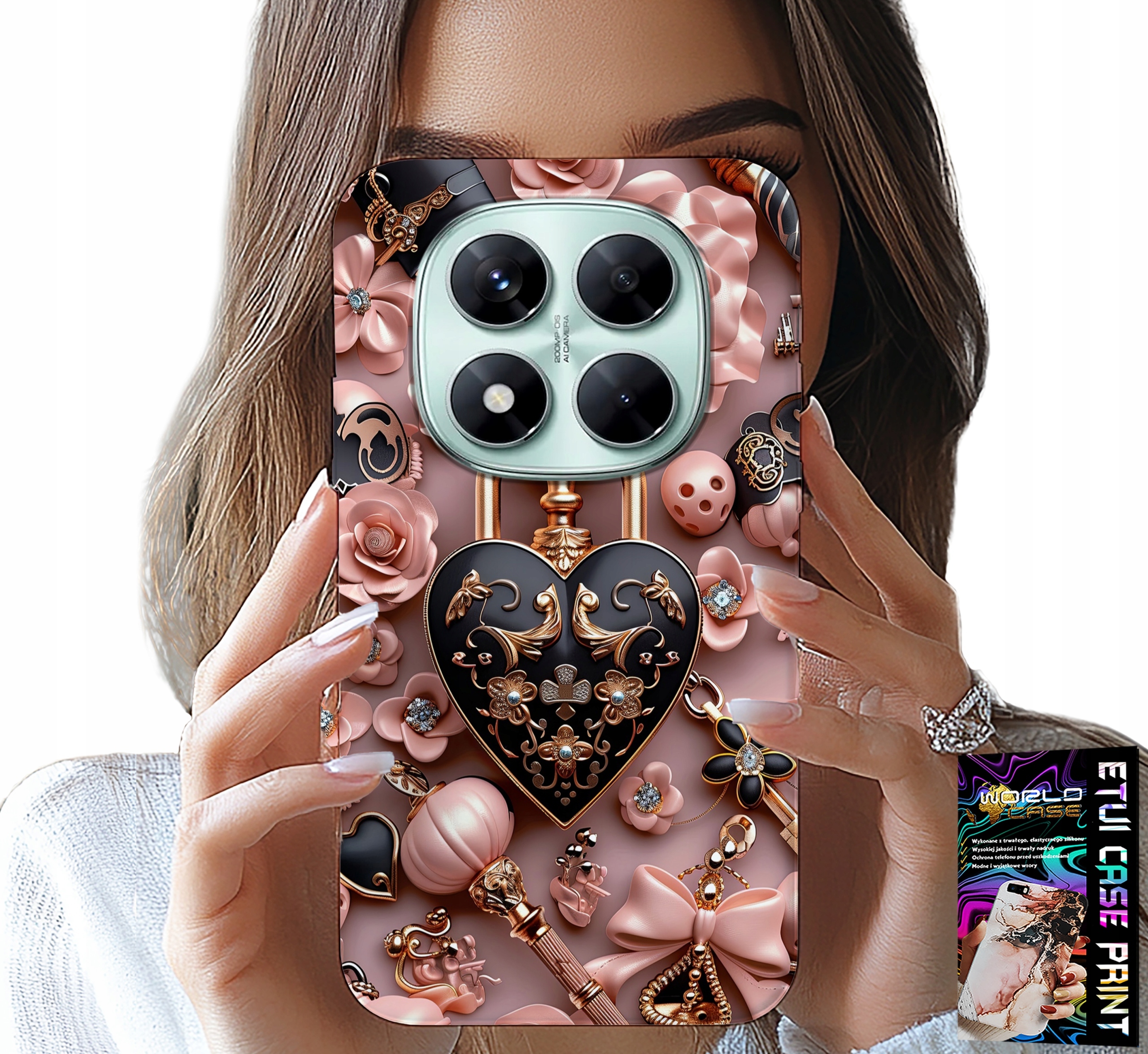 ETUI DO XIAOMI NOTE 14 PRO 5G - KOBIECE WZORY KŁÓDKA SERCE CASE + SZKŁO